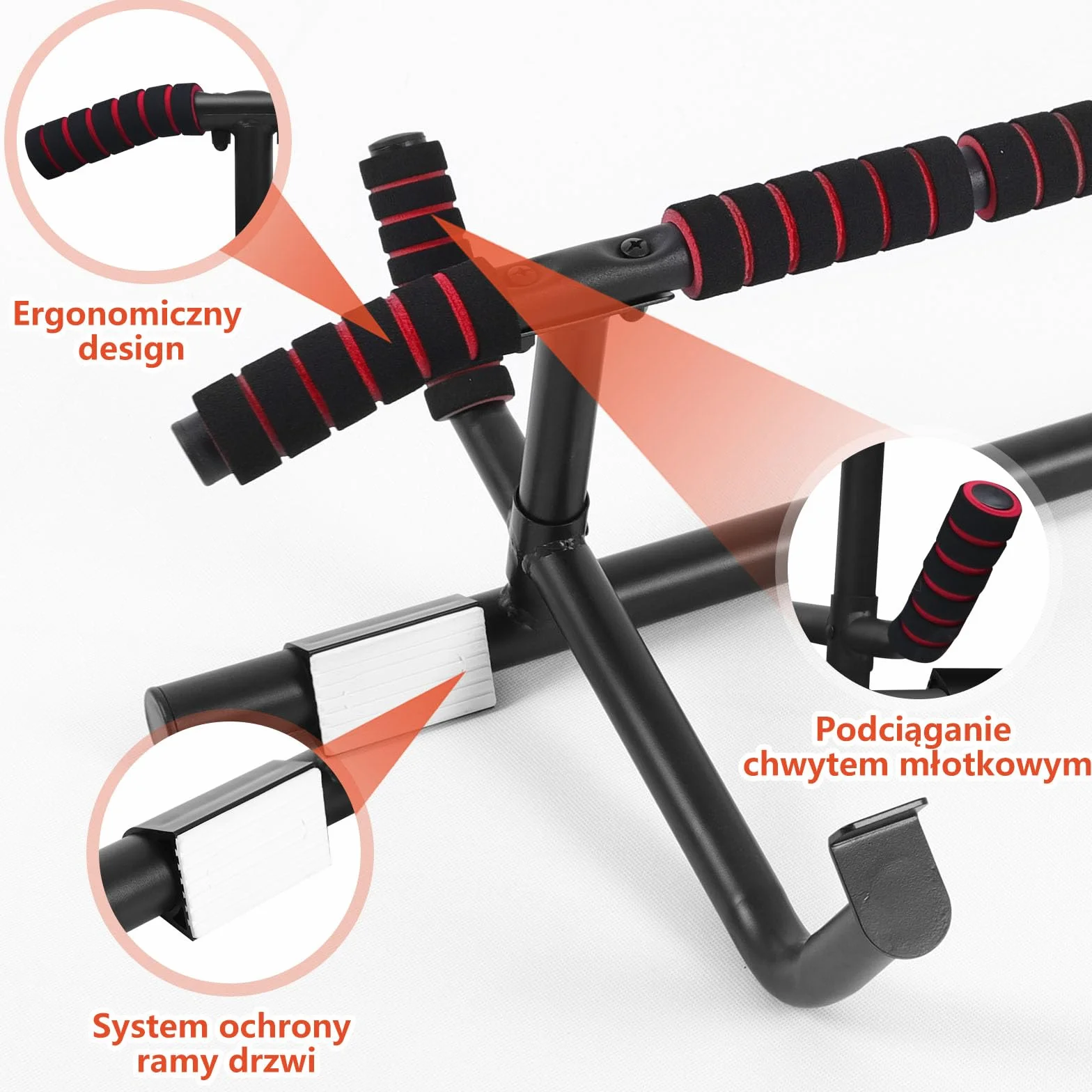 DH FitLife Drążek do podciągania na futrynie drzwi bez śrub | Pull up bar Doorway | Drążek gimnastyczny do zawieszenia | drążek na drzwi z trenażerem pętelkowym | Do futryny drzwi 70-92 cm