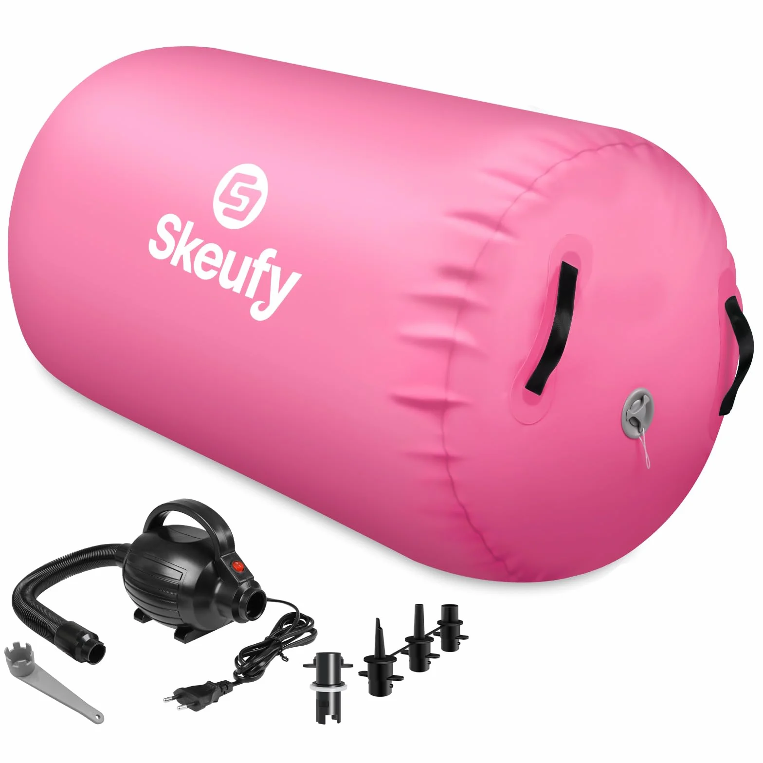 Skeufy Air Matte Track, nadmuchiwana mata gimnastyczna i do jogi z elektryczną pompką powietrza, Airroll Air Rolle do gimnastyki, mata do ćwiczeń, sportowa mata do domu i na zewnątrz
