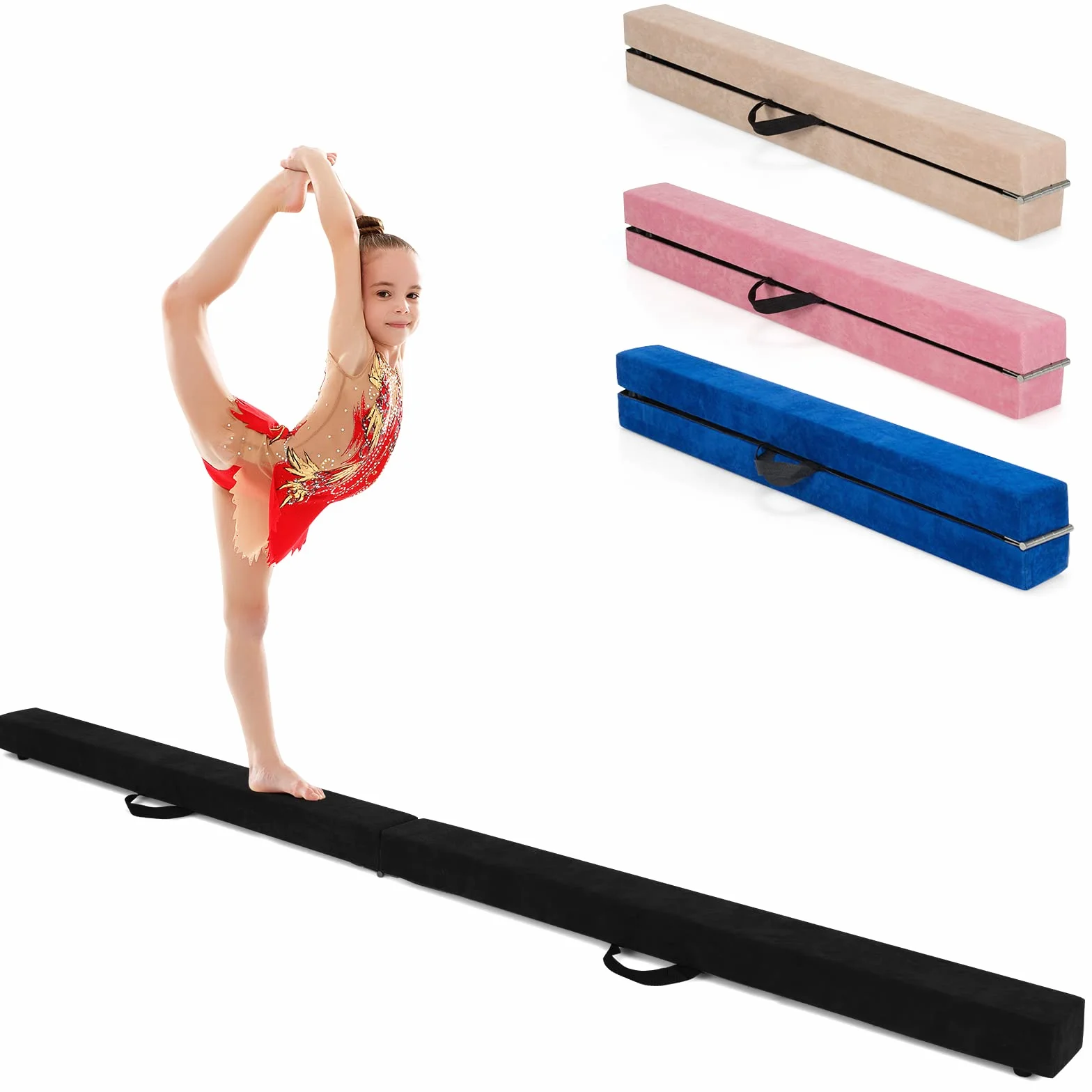 COSTWAY Belka gimnastyczna 210 cm, składana, do 70 kg, przenośna z uchwytami, czarna