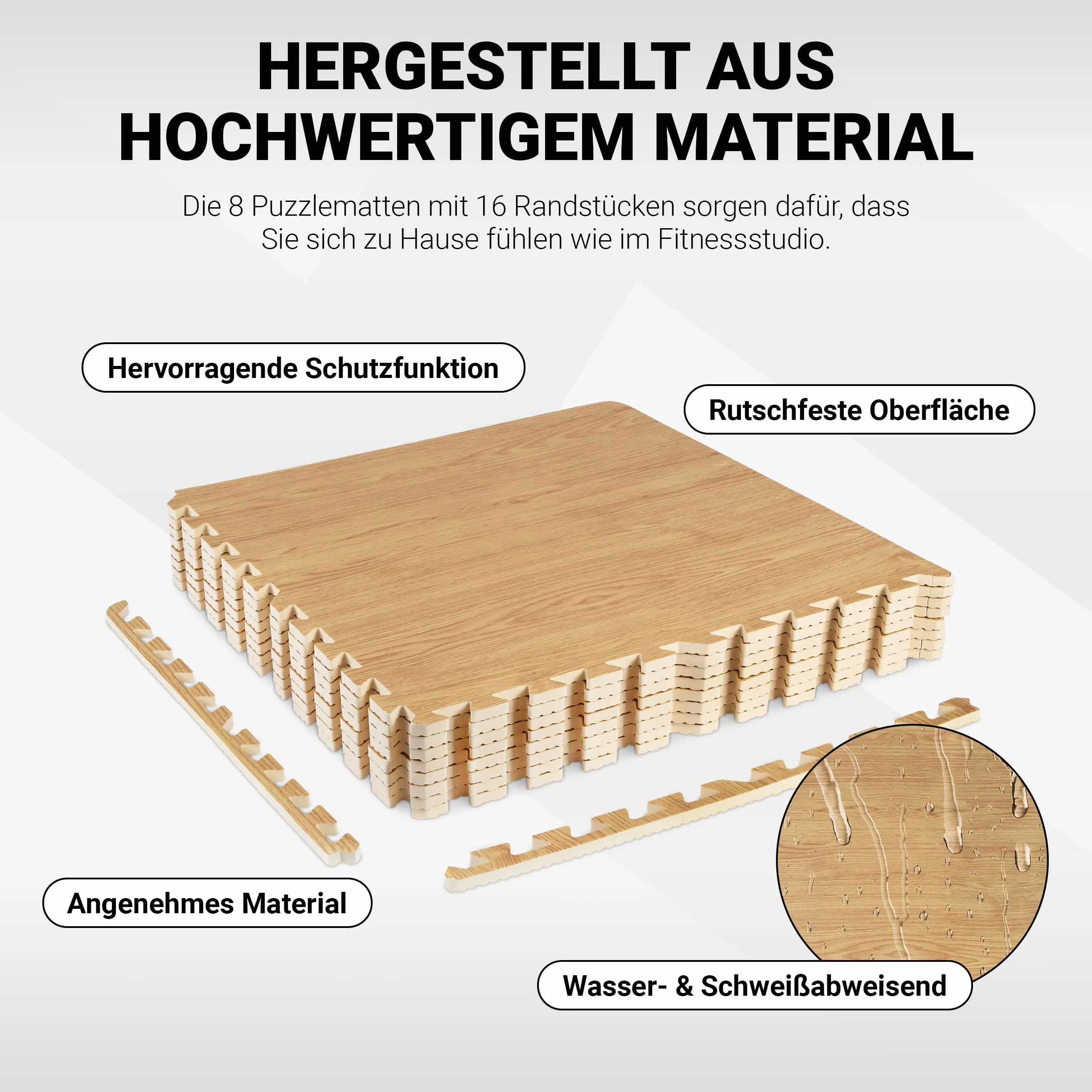 MSPORTS Maty ochronne na podłogę Premium – 8 mat ochronnych w różnych kolorach 3,175 m² | ochrona podłogi 60 x 60 cm wraz z końcówkami | grubość: 1,2 cm | mata gimnastyczna