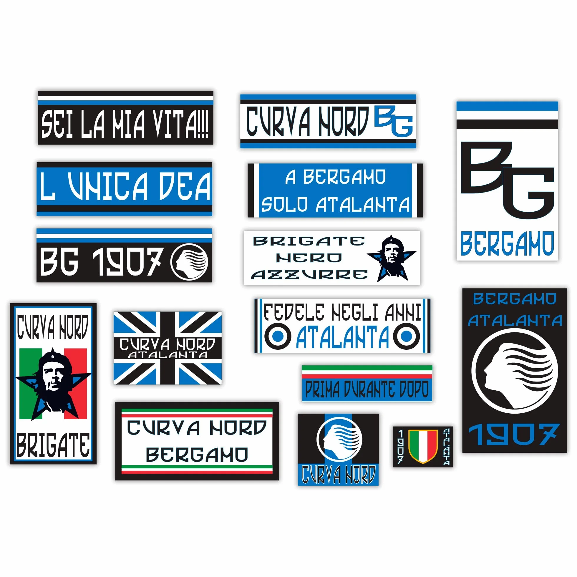 GamesMonkey® - Zestaw 15 naklejek Ultras - Atalanta Bergamo - Scudetto Soccer Champion - HD błyszczący winyl, wyprodukowano we Włoszech, wodoodporne, na zewnątrz, do samochodu, motocykla, motocykla,