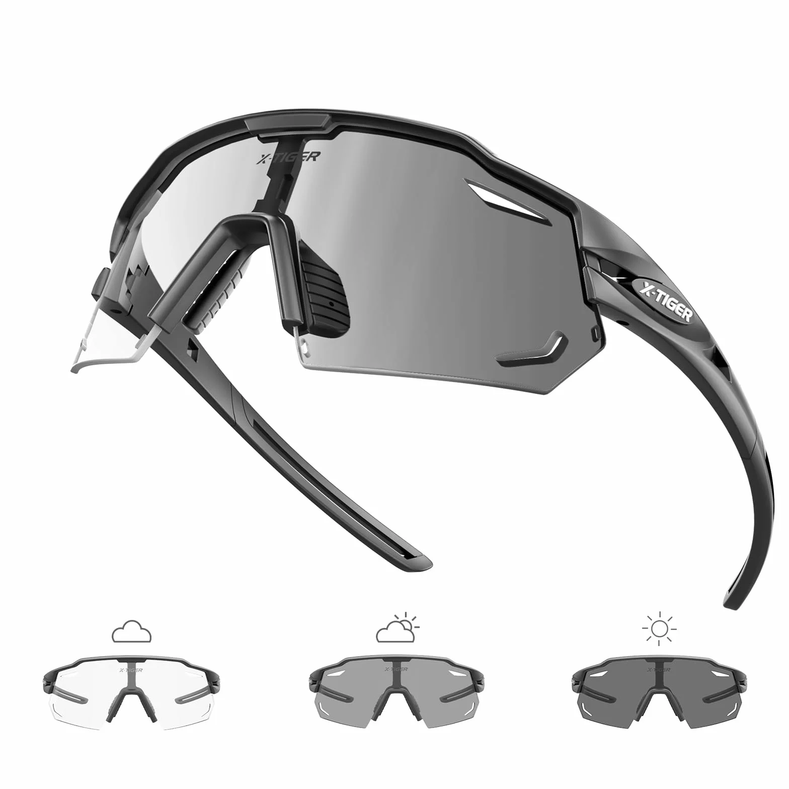 X-TIGER Okulary rowerowe, samonośne, męskie, damskie, oprawki TR90, okulary sportowe, samotonujące, UV400, fotochromatyczne okulary przeciwsłoneczne, MTB, przezroczyste okulary rowerowe