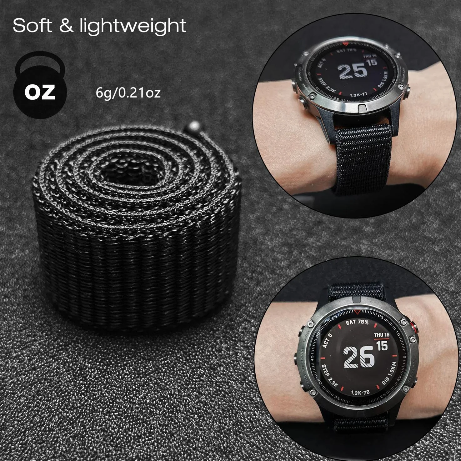 Yooside pasek do zegarka Garmin Fenix 6S 5S 7S Descent Mk2S 20 mm nylonowy szybkoschnący czarny