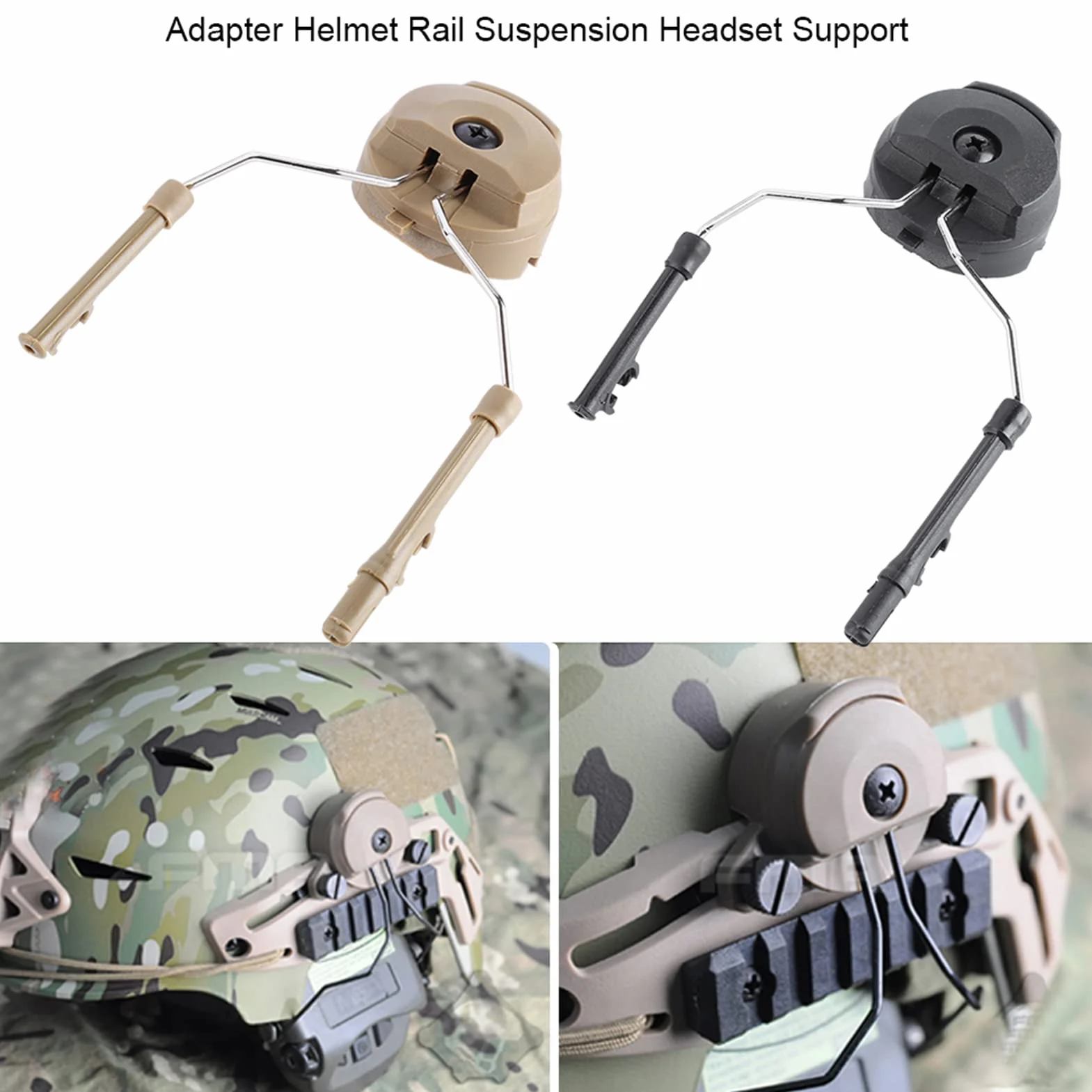 Adapter do kasku – 2 szt. plastikowy + stalowy kask szyna łukowa podwieszenie zestaw słuchawkowy do Peltor Comtac (kolor: Opaleniony)