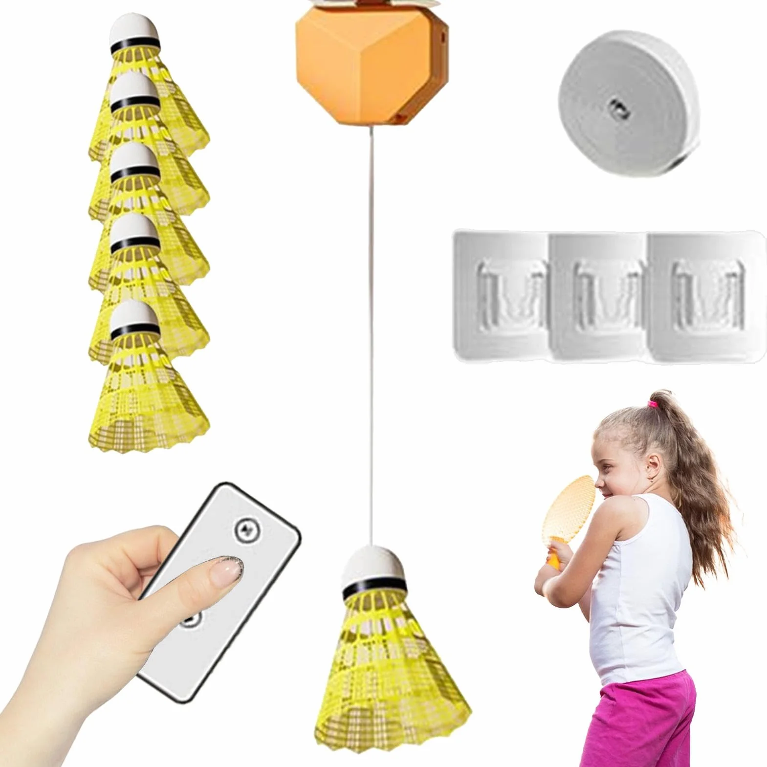 Badminton Rebound Practice Kit Single Player Trainer Portable with 6 Shuttlecocks Elastic Cord