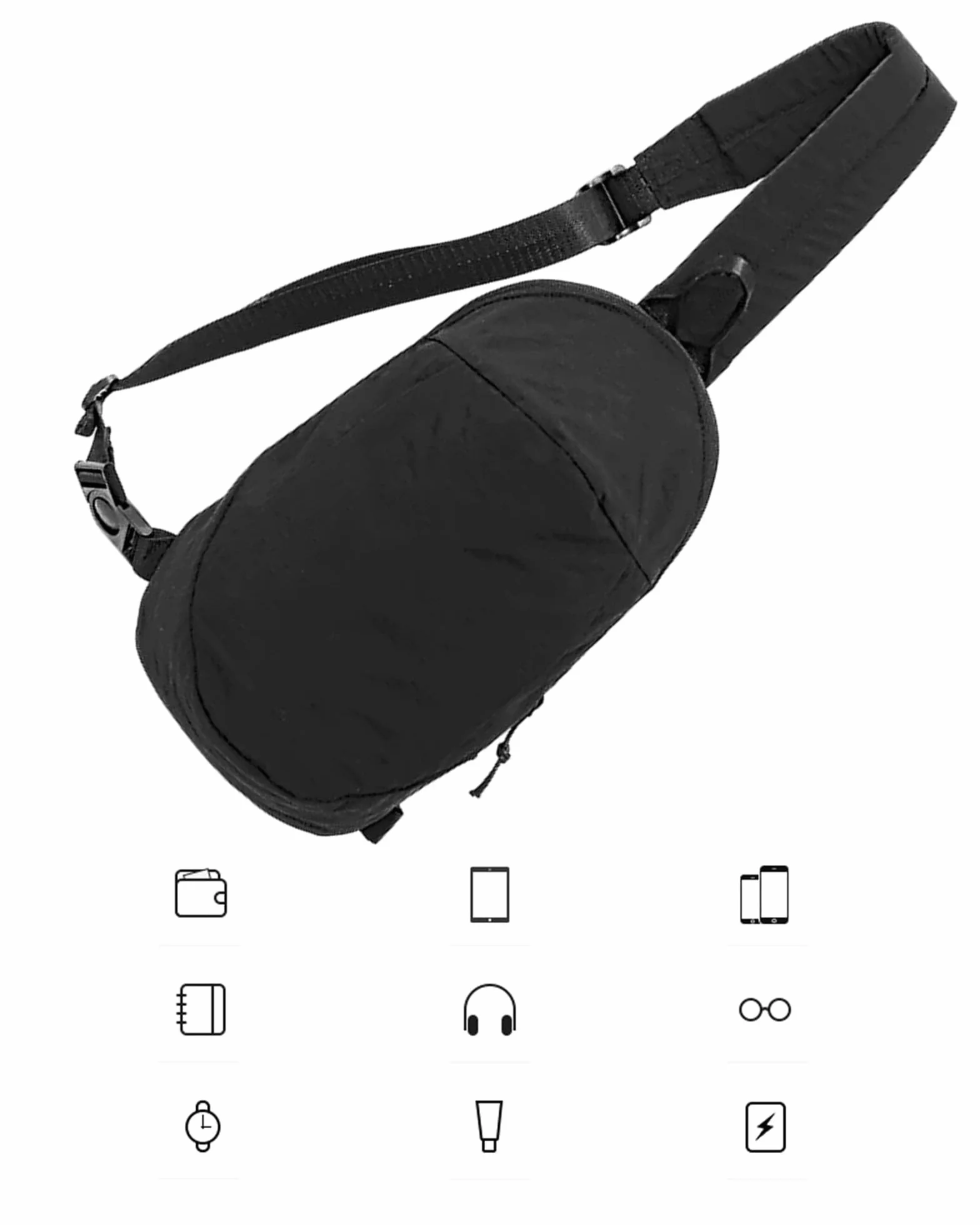 Torba na ramię Plecak Mały Sling Bag Crossbody Bieganie Torba na siłownię Antykradzieżowa Kobiety Mężczyźni Praca Zakupy Podróże, czarne