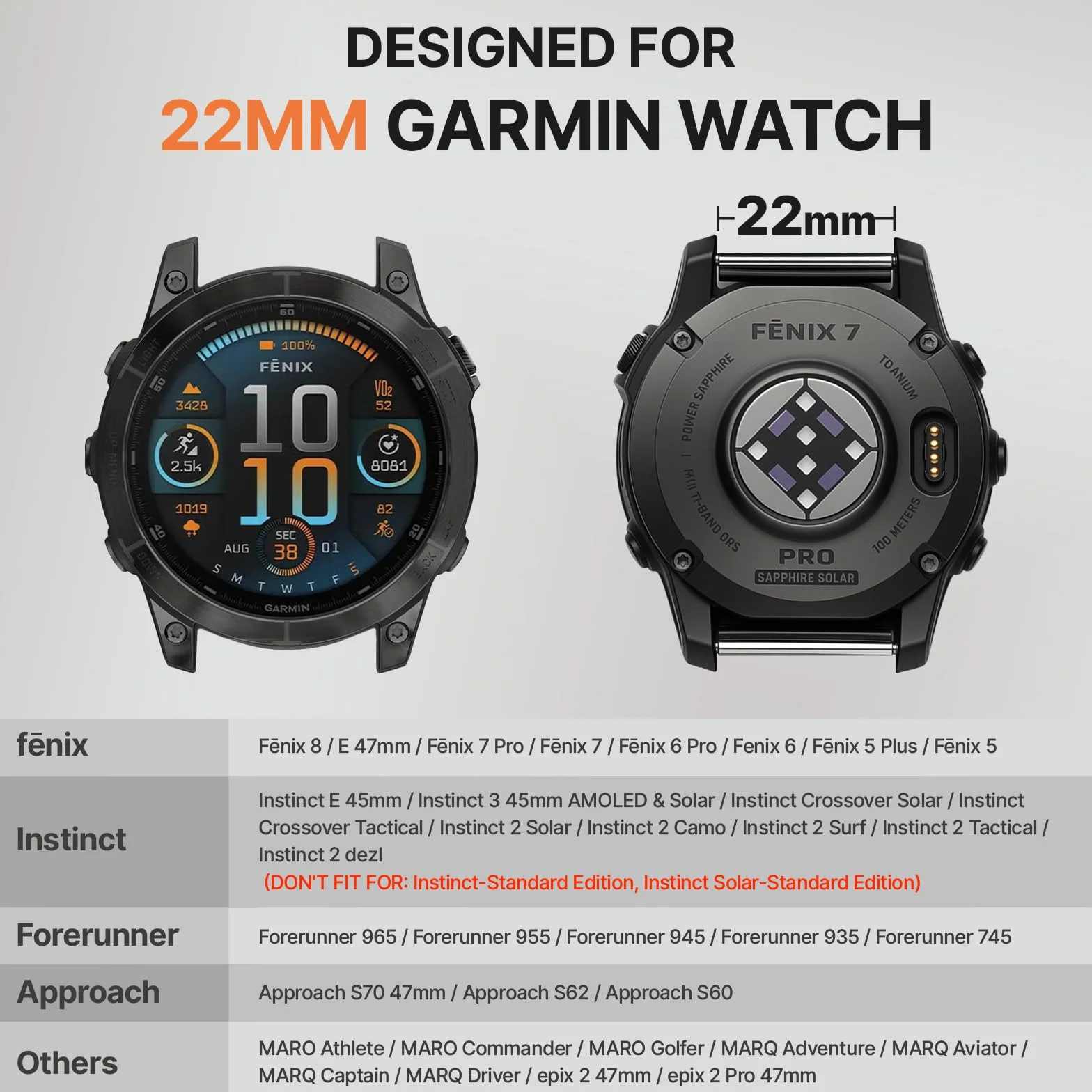 Bandletic 22mm 26mm QuickFit Pasek kompatybilny z Garmin Fenix 8 47mm/51mm, do Fenix 7/6/5/3, nylonowy pasek do Epix/Forerunner/Instinct/Enduro/Tactix/Descent/Quatix/Tactical/Tide/Solar