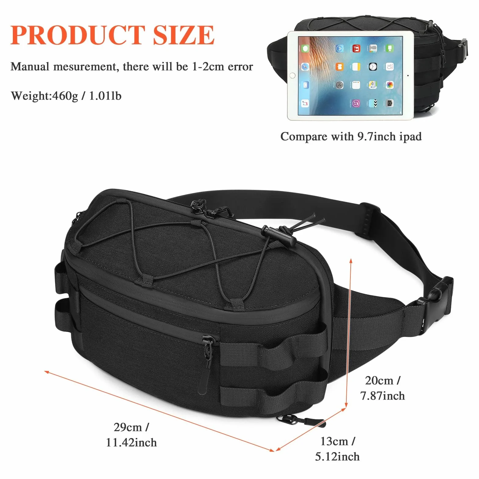 Huntvp taktyczna torba na talię wojskowa saszetka biodrowa Molle nerka dla mężczyzn kobiety Outdoor Sports Walking Running codzienne użytkowanie piesze wycieczki Camping Trekking polowanie(Czarny-XL）