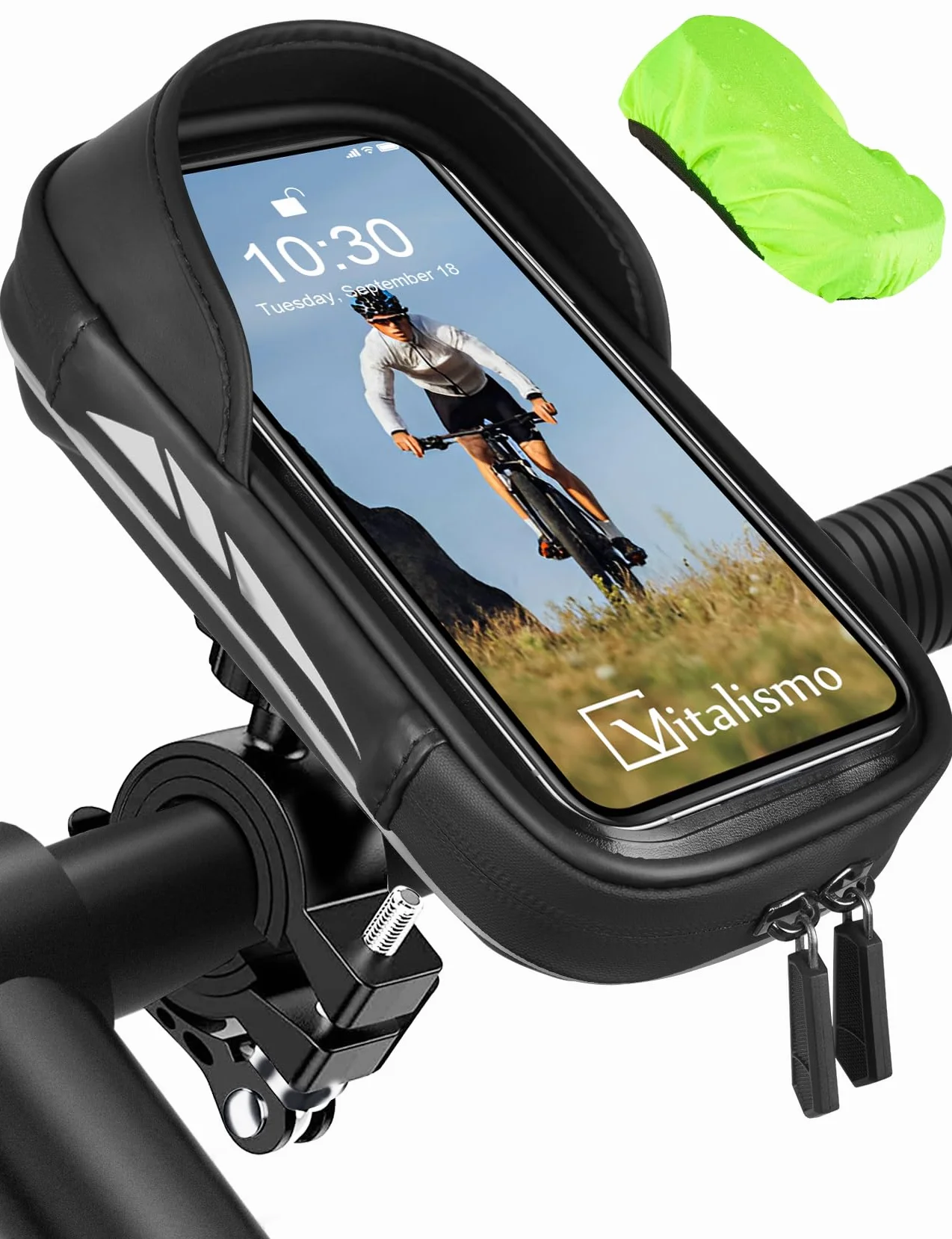 Vitalismo Uchwyt na Telefon Rowerowy Wodoszczelny, torba na kierownicę rowerową, obracany o 360°, do smartfonów o przekątnej ekranu 4,7-7", z osłoną przeciwdeszczową do Scooter Motocyklowy
