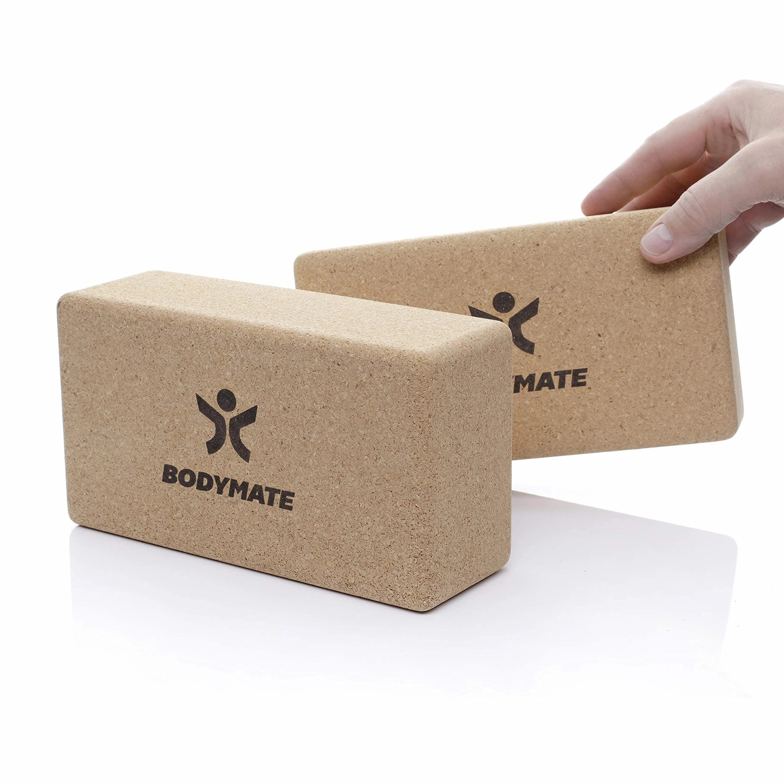 BODYMATE – kostki do jogi z korka – zestaw 2 szt., z naturalnego, w 100% ekologicznego korka – do asan, medytacji, ćwiczeń relaksacyjnych, dla początkujących i profesjonalistów – 22 x 12 x 7,5 cm