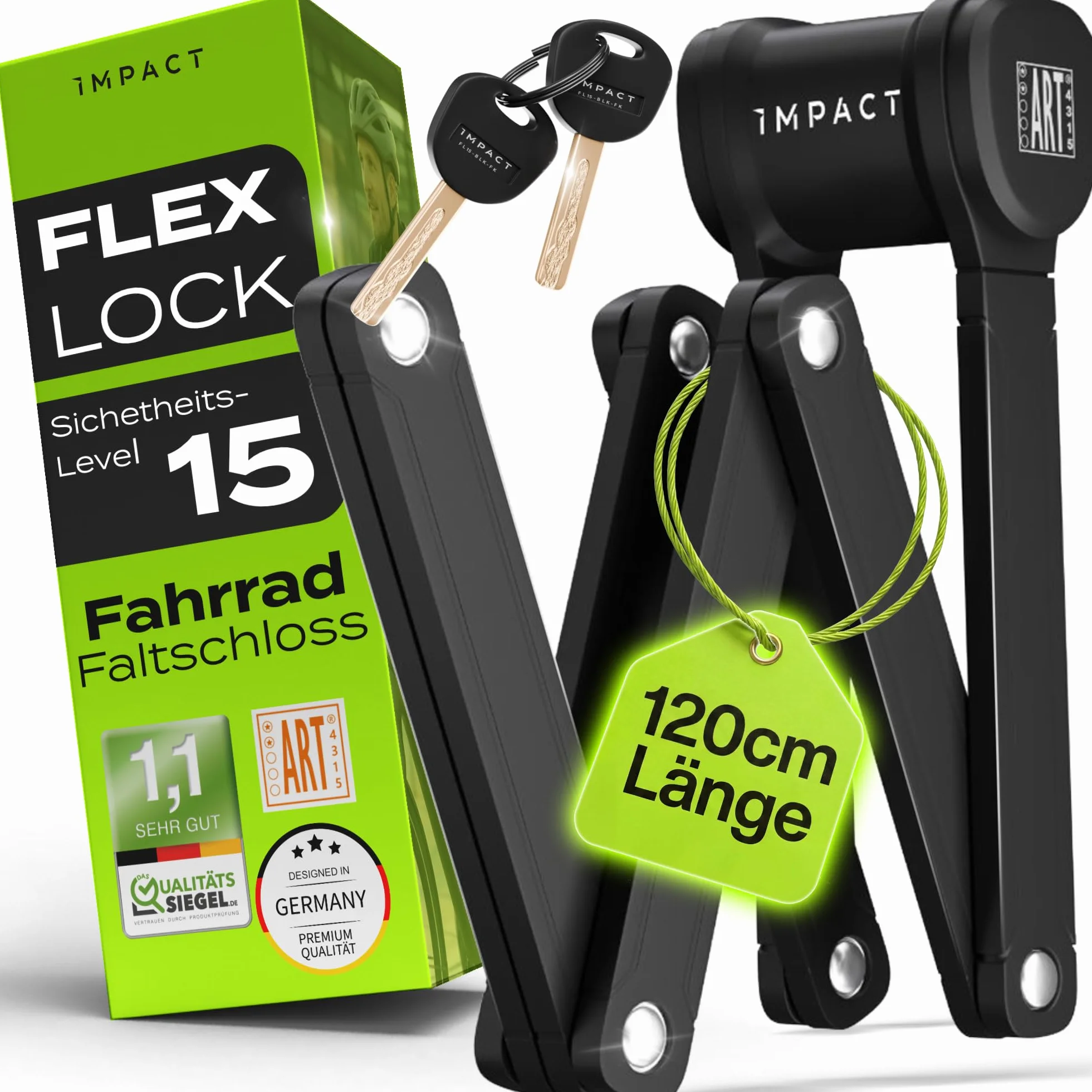 IMPACT FlexLock 15 - wysokiej jakości zapięć rowerowe [wysokie bezpieczeństwo] – poręczne zapięcia z poziomem bezpieczeństwa od 15 do 120 cm