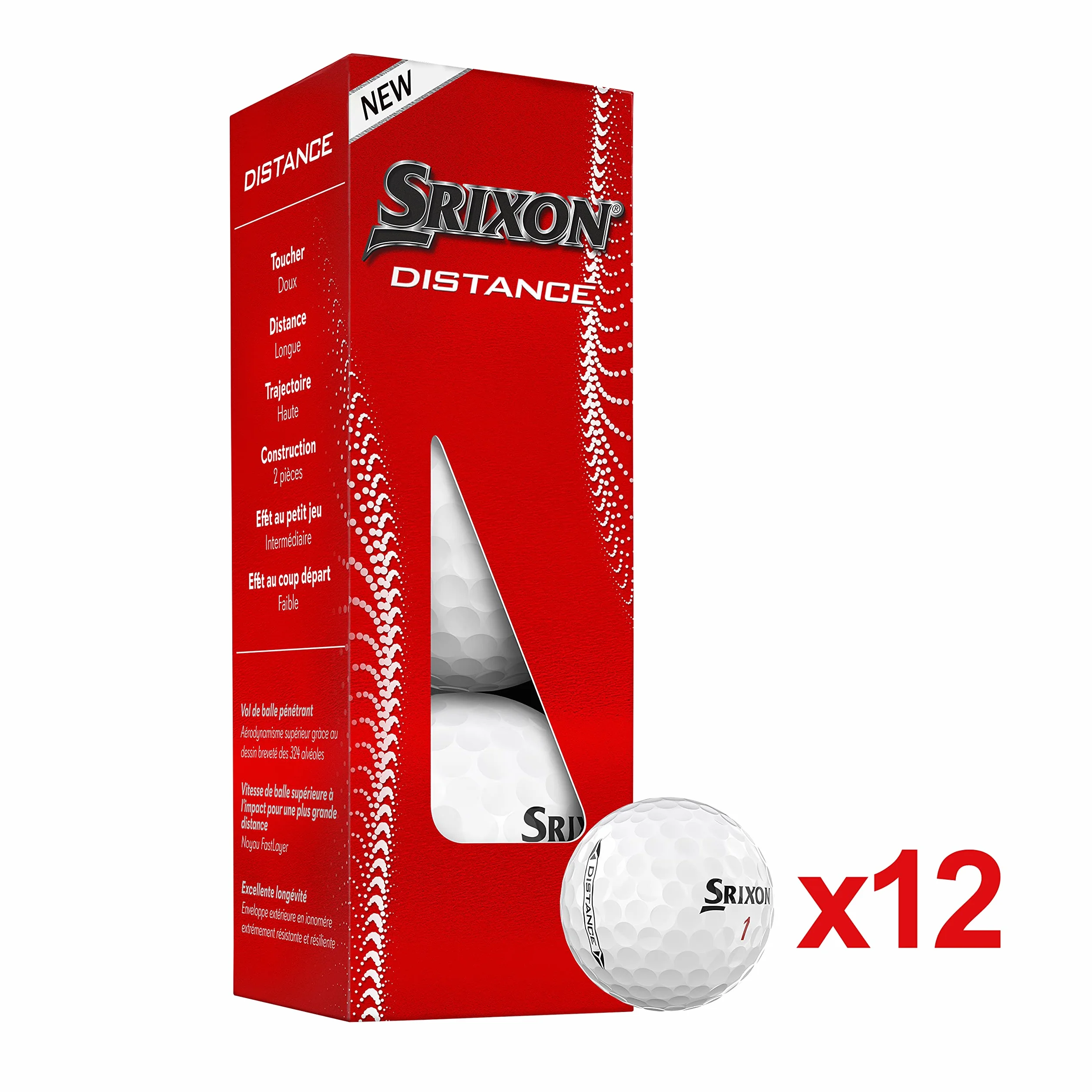 Srixon Odległość 10 (NOWY MODEL) - kilkanaście piłek golfowych - wysoka prędkość i responsywność - odporne i trwałe - akcesoria golfowe premium i prezenty golfowe, białe