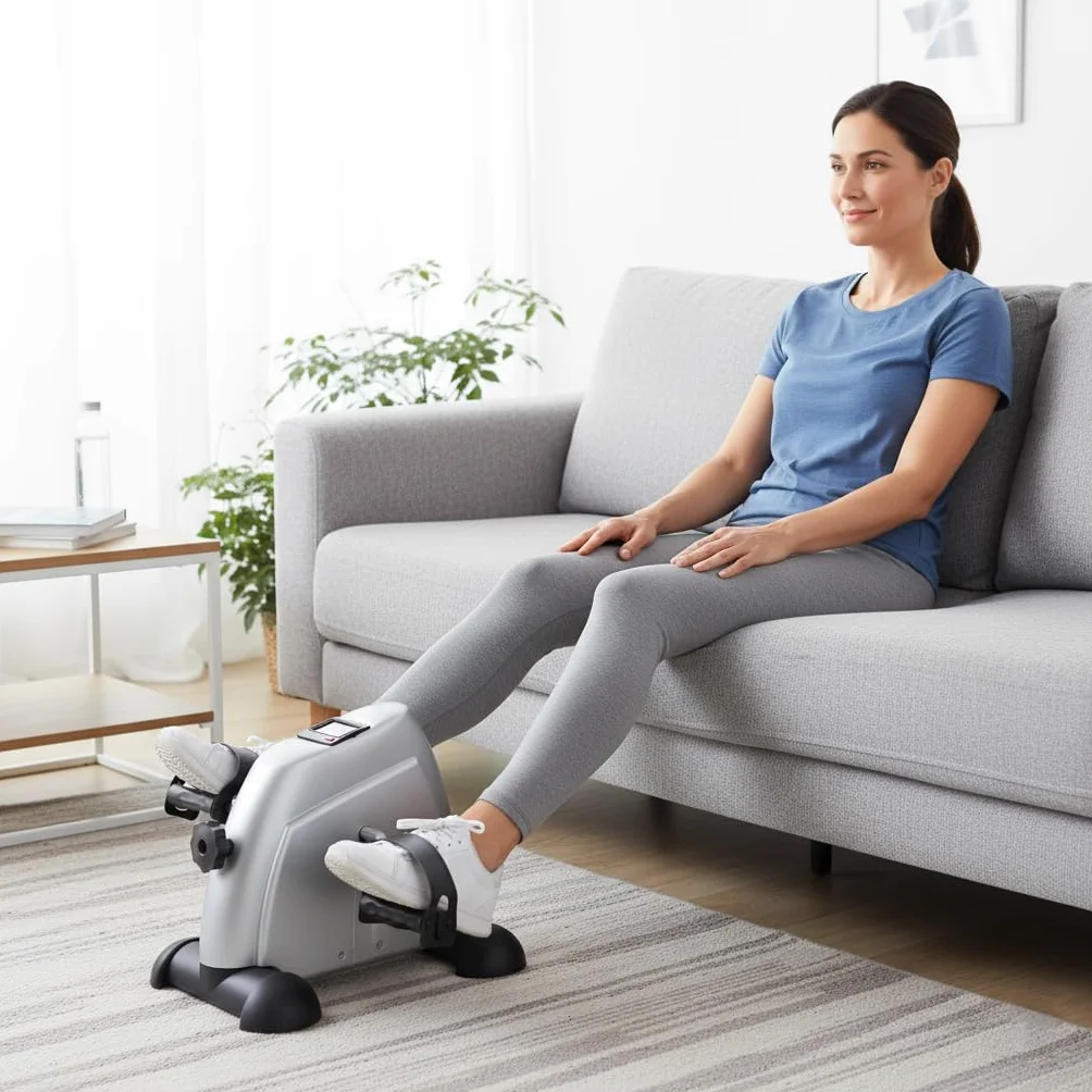 Rower treningowy rehabilitacyjny 2w1 kompaktowy srebrny