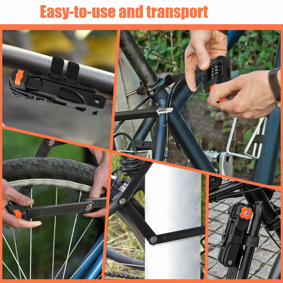 Flintronic Składany zamek rowerowy, składany zamek szyfrowy z kodem szyfrowym, bardzo lekki zamek szyfrowy, 88 cm, czarny