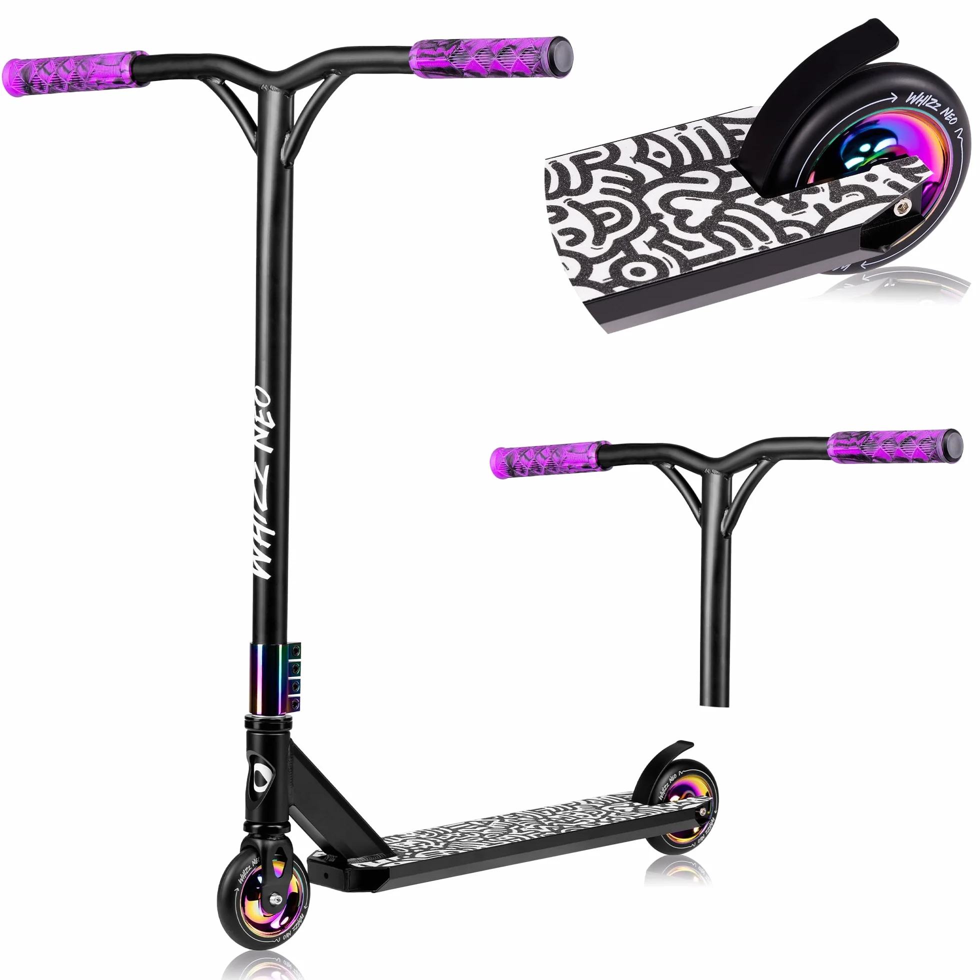 LIONELO Whizz Hulajnoga Wyczynowa Dziecięca do 100 kg, Łożyska ABEC-9, Hulajnoga Aluminiowa, System Kompresji HIC, Koła 110 mm, Szeroka Kierownica Y-bar, Hamulec Flex Fender MN Steel
