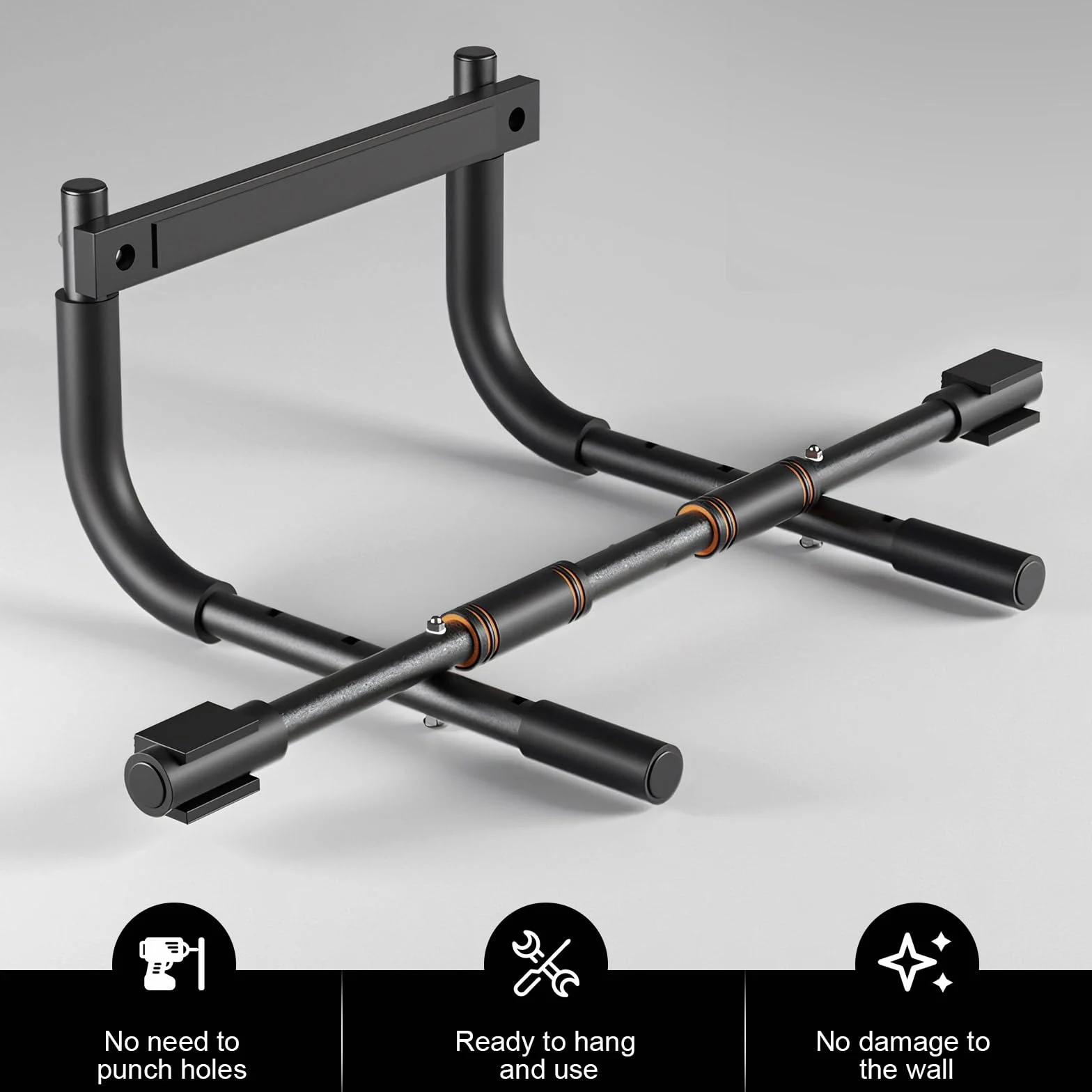 Drążek do podciągania na ramę drzwi, Premium Pull Up Bar do obciążenia do 200 kg, z antypoślizgowymi uchwytami, drążek do podciągania do drążków drzwiowych bez montażu i śrub, do domowej hali