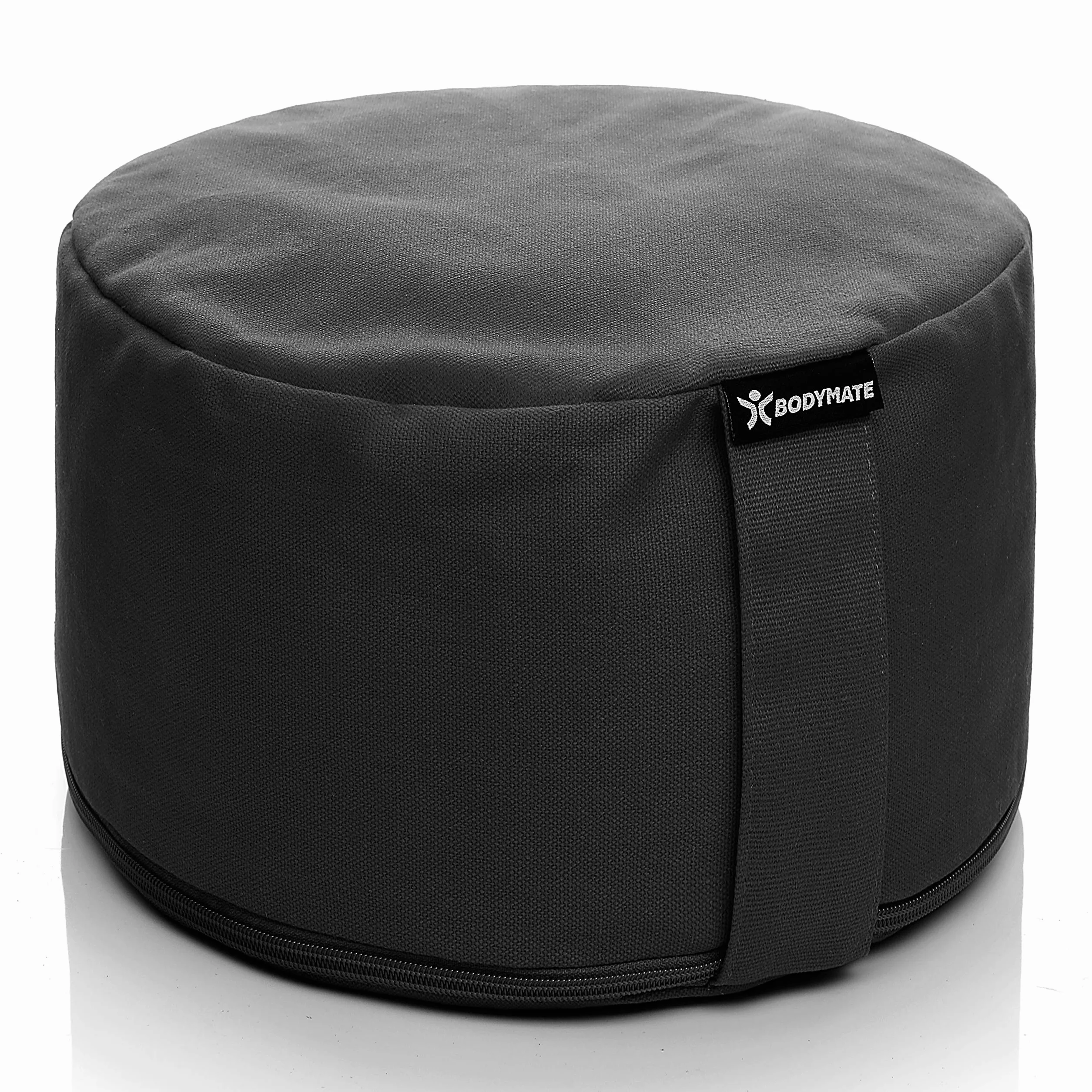 BODYMATE poduszka do jogi ekstra wysoka okrągła 31 cm wys. 20 cm wypełnienie z ziaren gryki poszewka z bawełny do medytacji