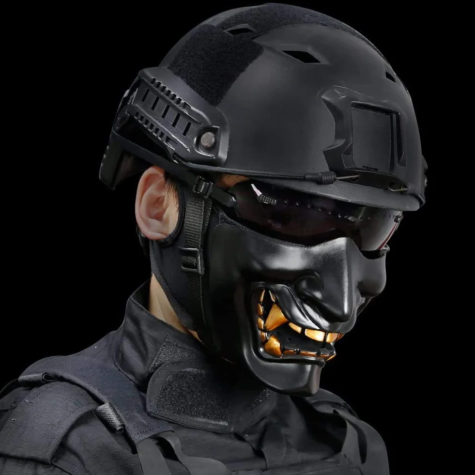 NC Półmaska złego demona Kabuki Samurai Prajna Ghost, na Halloween, Airsoft, półmaska do gry Cs War