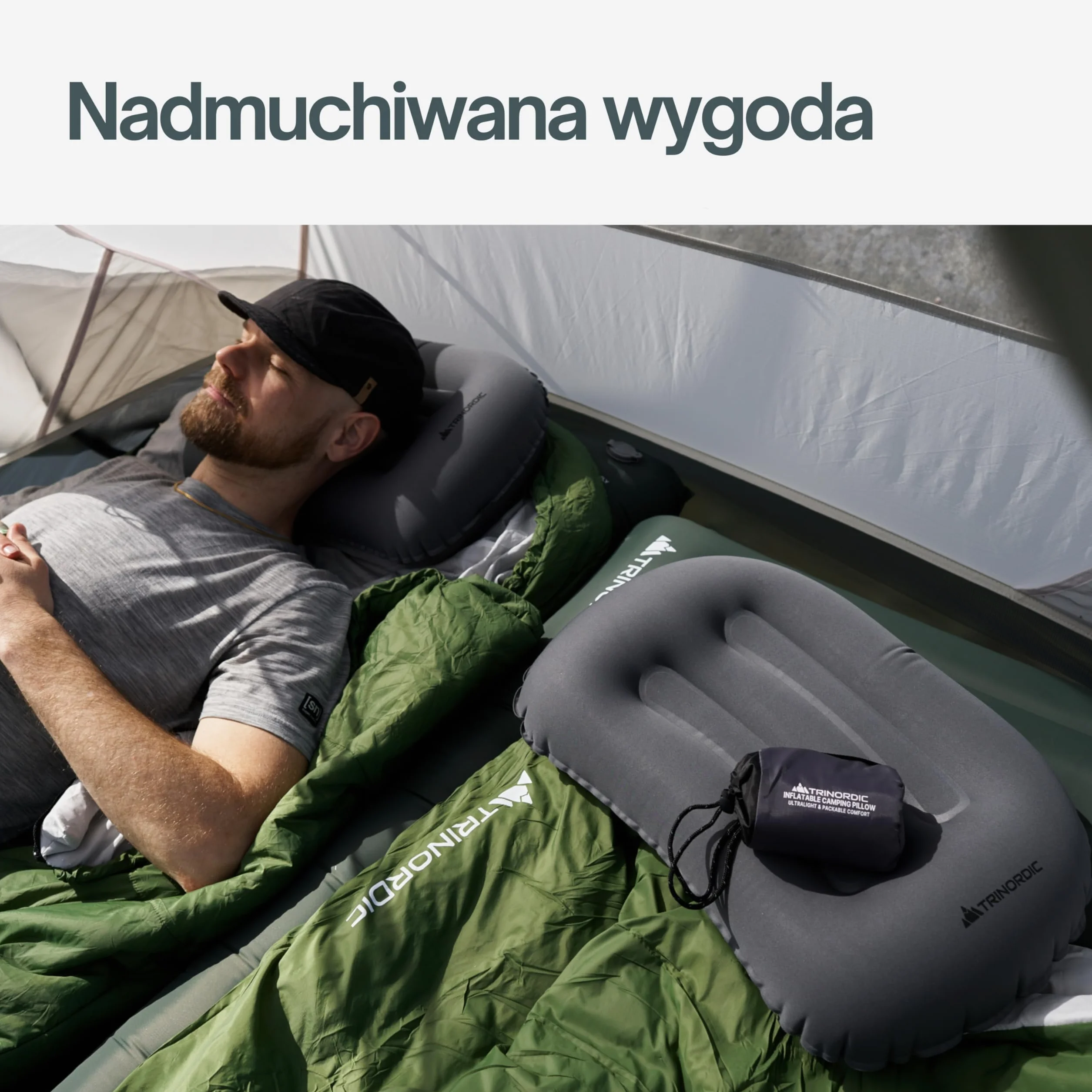 Trinordic Ultralekka Nadmuchiwana Poduszka Campingowa – 90g, Miękka, z Regulowanym Zaworem