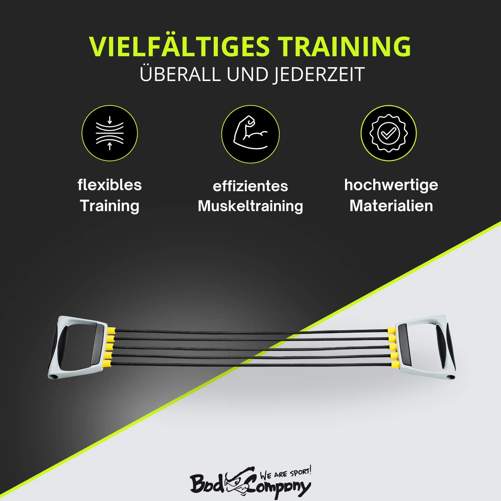 Bad Company Chest Expander I 5-stopniowa regulacja oporu taśmy oporowe z uchwytami I taśmy fitness do treningu domowego