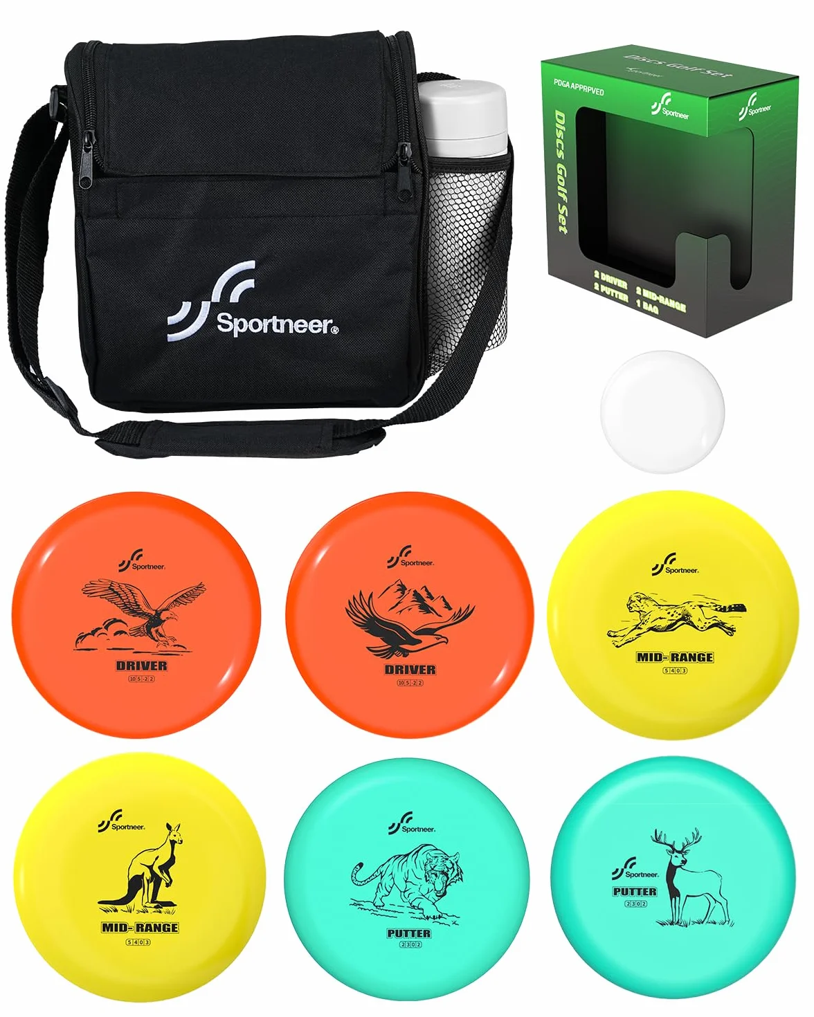Sportneer Zestaw krążków do golfa, zestaw startowy do gry w golfa DiscGolf dla dorosłych (zwierzęta lądowe, 6)