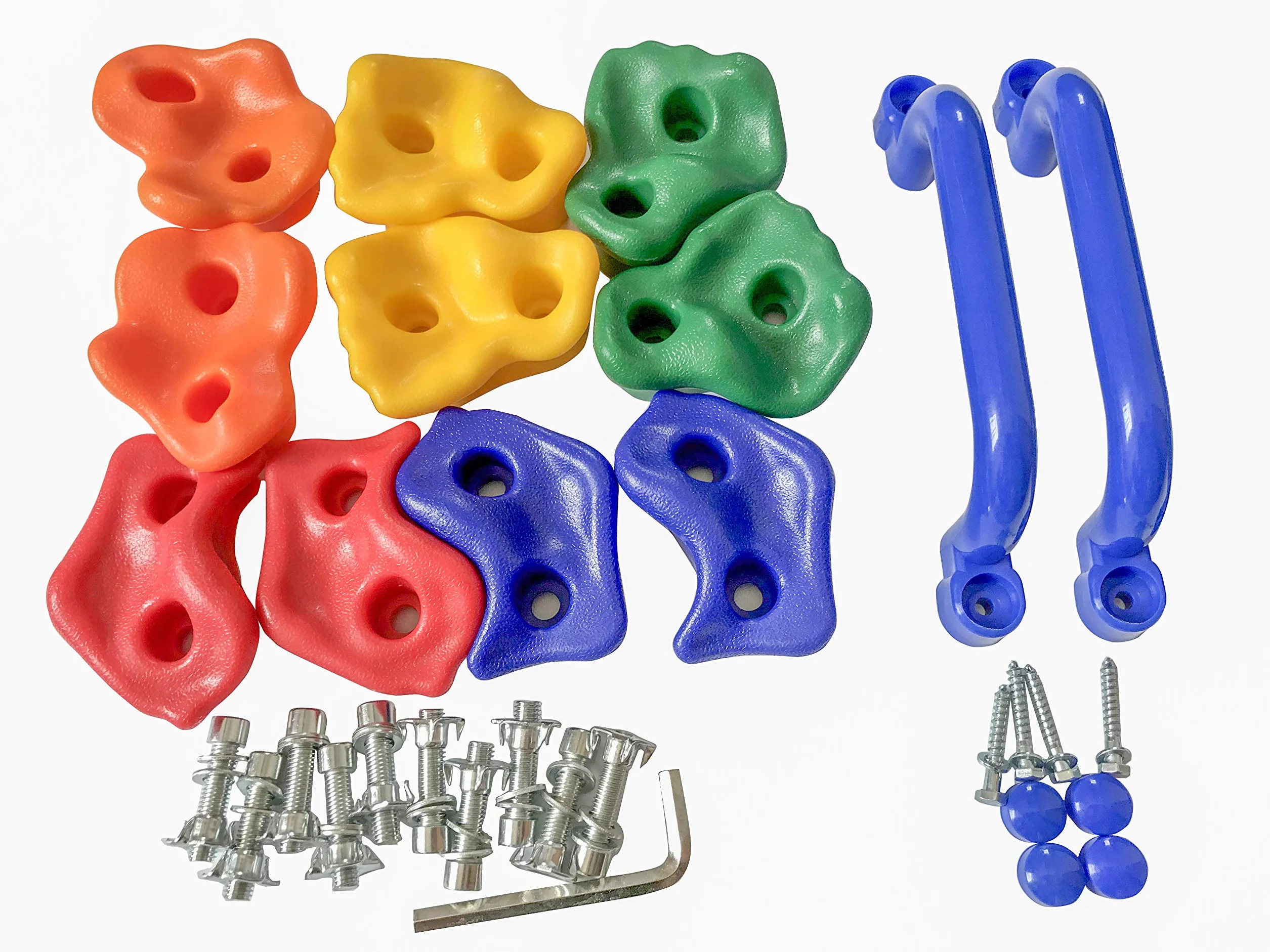Uchwyty do wspinaczki dla dzieci, KINSPORY 10 pcs Uchwyty do ściany wspinaczkowej dla dzieci Kolorowy zestaw do wspinaczki z dwoma niebieskimi uchwytami dla Indoor Outdoor Plac zabaw PlaySet Budynek