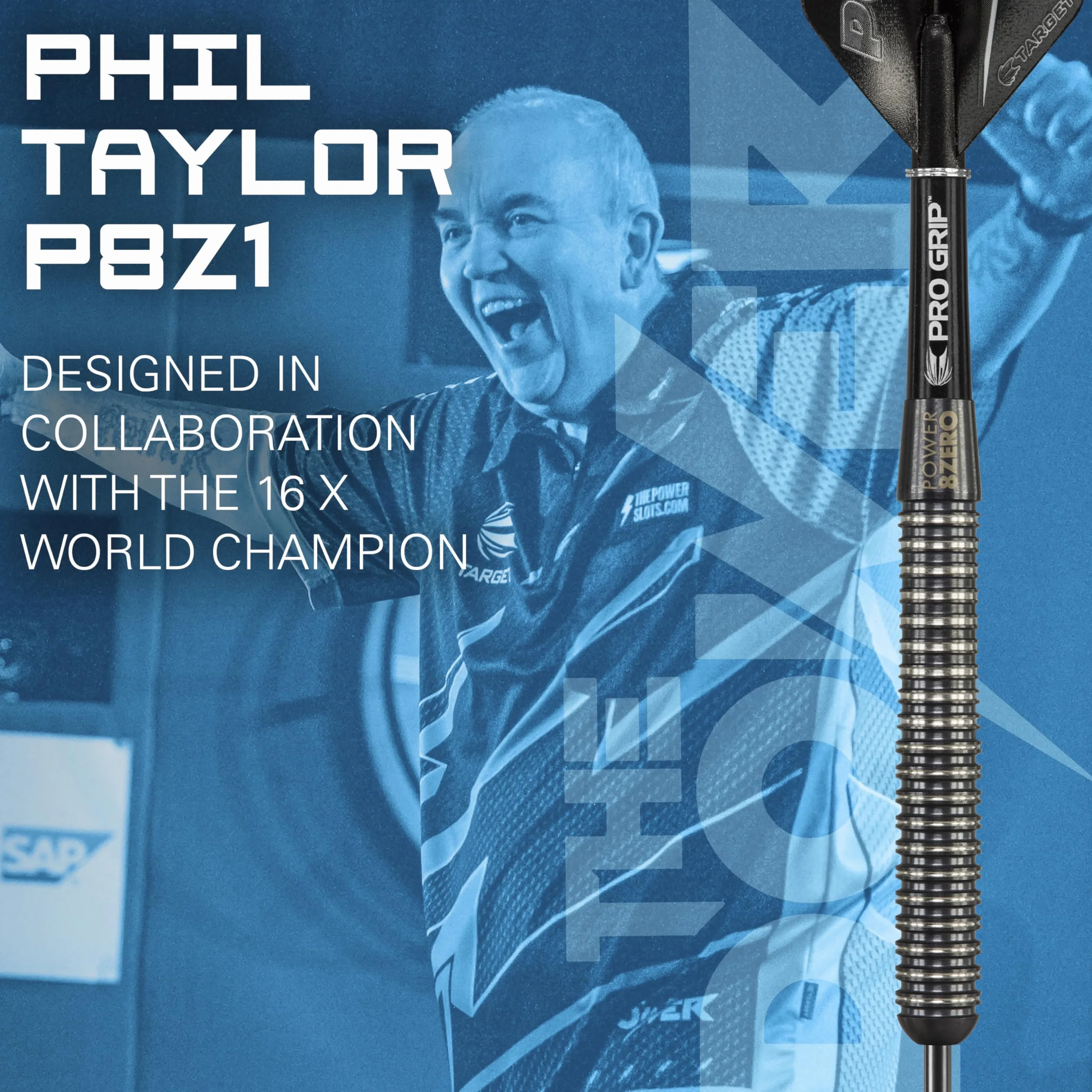 Target Darts Phil Taylor Power 8-Zero 1 Black Steel Tip Darts, 80% Tungsten Dart Set, P8Z1, 21G/23G/25G | Player Edition Darts with Fixed Points | Black Darts Case Included