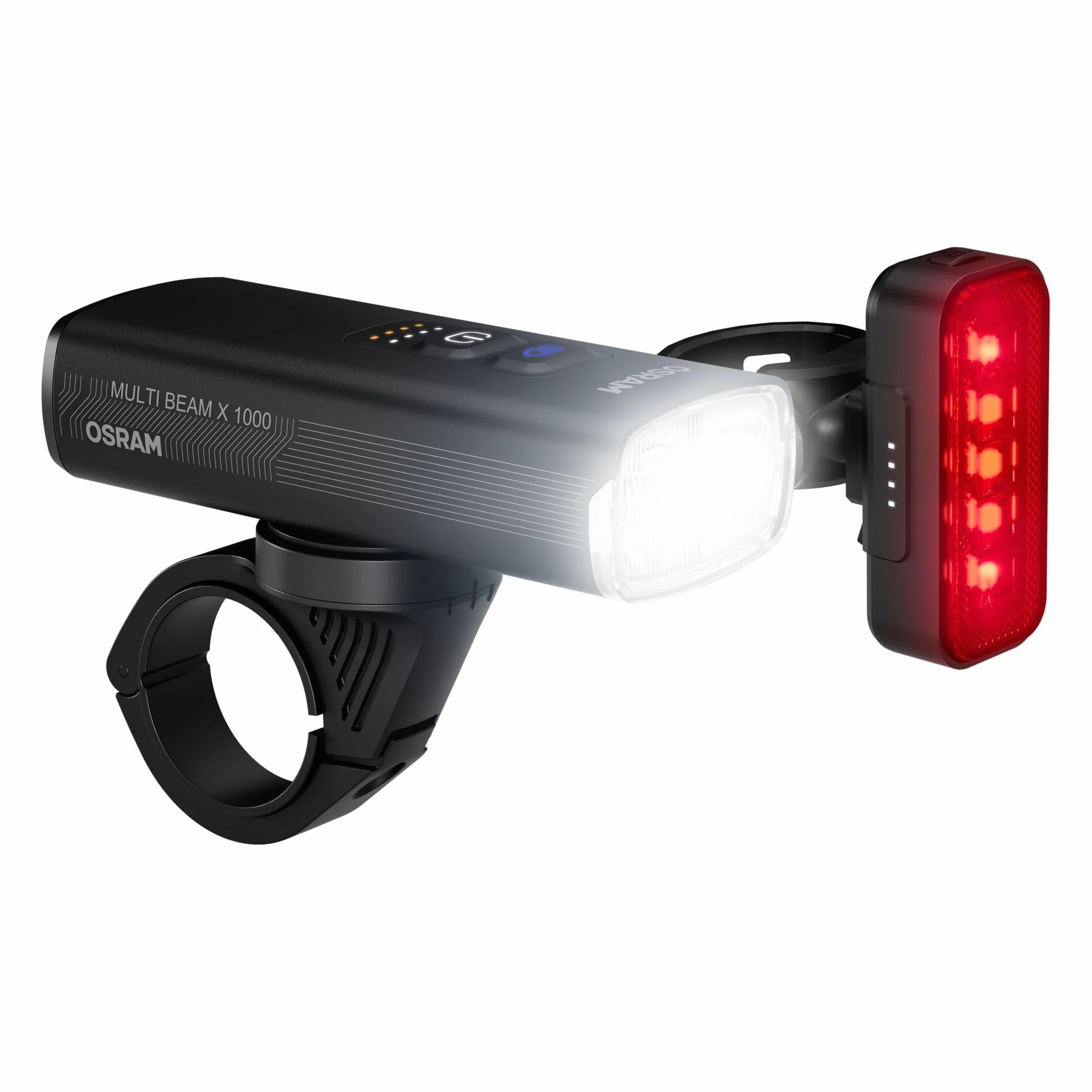 OSRAM LEDsBIKE MULTI BEAM X 1000 SET, zestaw akumulatorowych lampek rowerowych - przód i tył, do jazdy w terenie, ze światłem stopu i światłem drogowym, do 1000 lumenów