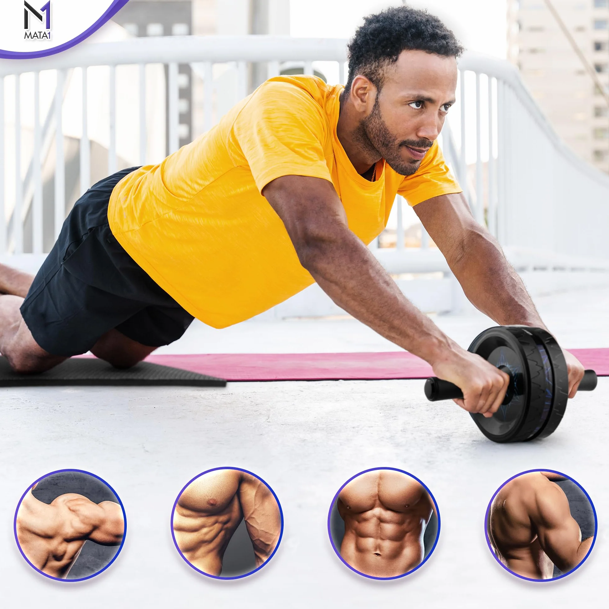 Ab Roller Wheel w/Knee Pad, Abs Workout Machine for Core & Abdominal Strength Training, Exercise Wheels