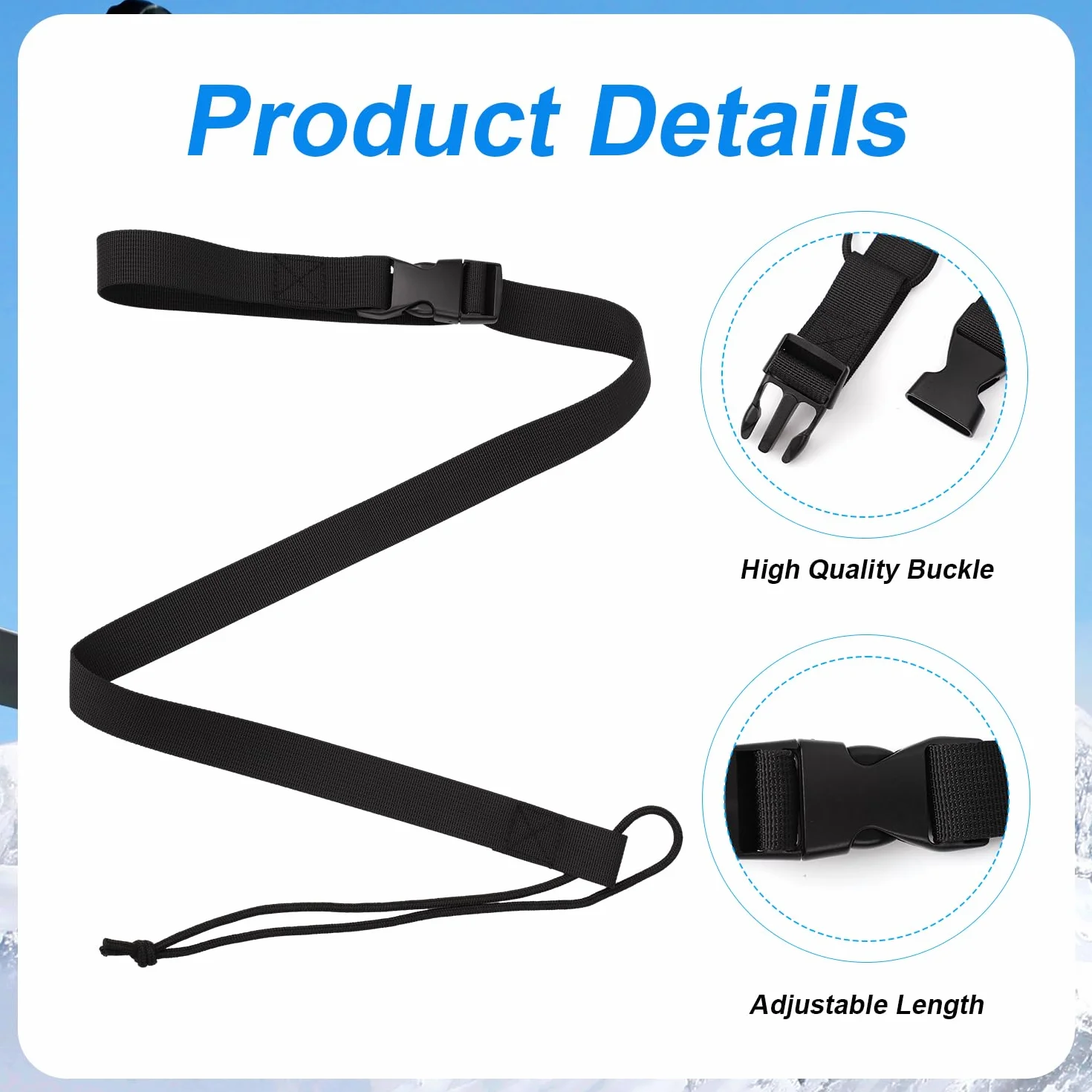 Smycze Snowboardowe Regulowane Paski do Wiązania Snowboard Leash Akcesoria Narciarskie Czarny
