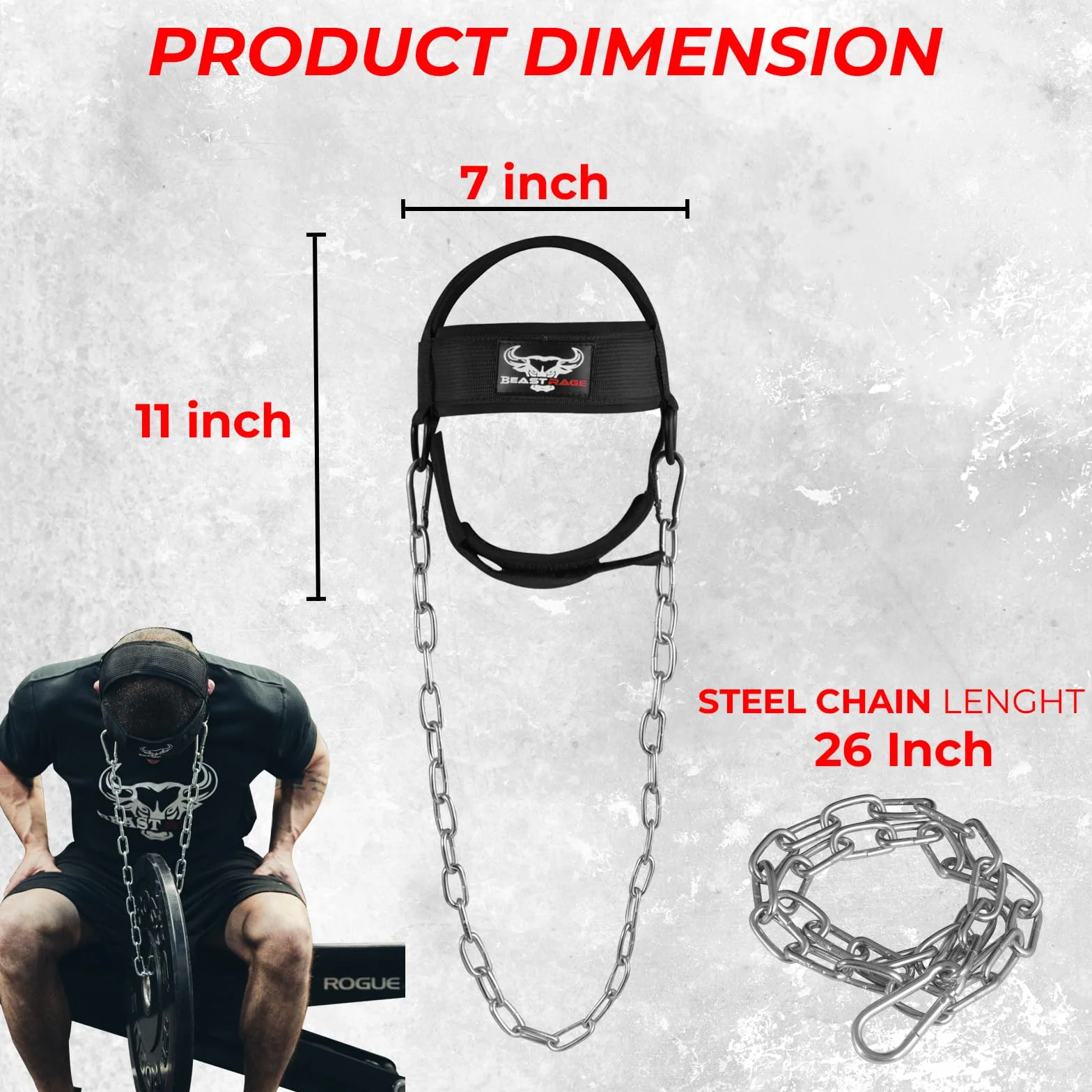 Uprząż na głowę Nurkowanie Heavy Duty Regulowany długi stalowy łańcuch fitness Uprząż na szyję Podnoszenie ciężarów Neoprenowy wyściełany pasek