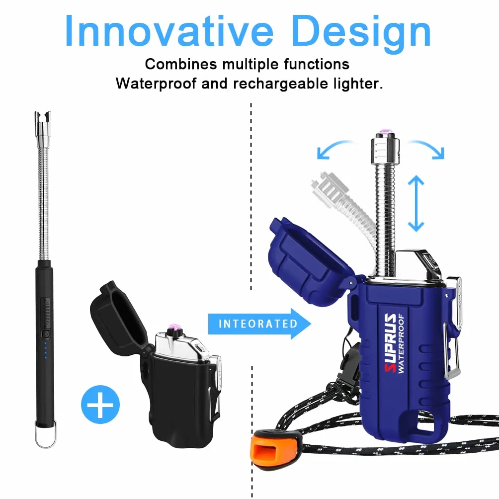 Suprus Wodoszczelna, wiatroodporna łukowa zapalniczka plazmowa USB-C do ponownego ładowania, z rozszerzalną i elastyczną szyjką, do użytku na zewnątrz, na kempingu, w kuchni