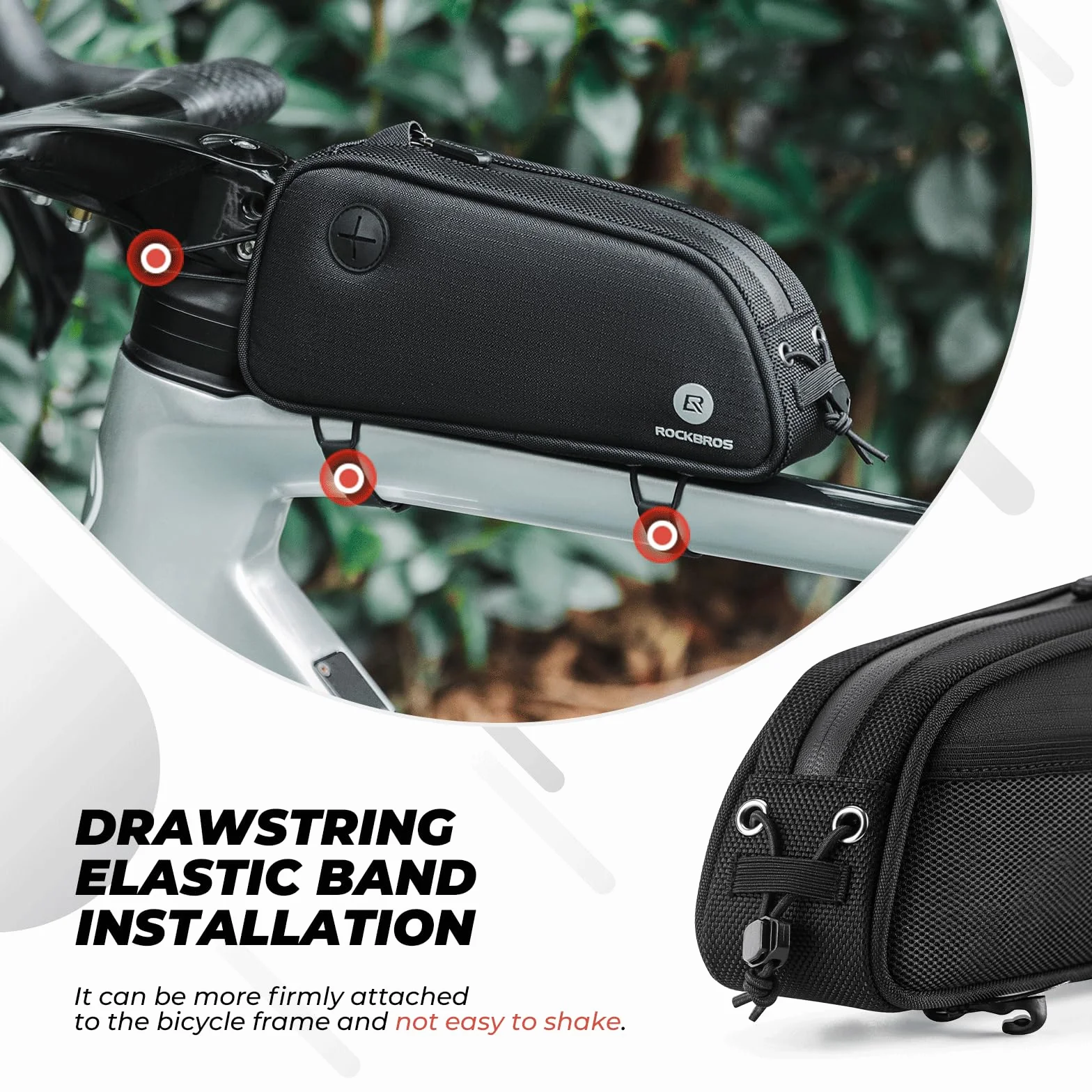 ROCKBROS Torba na Ramę Rowerową Torba Rowerowa Na Ramie Rowerową 1.3l MTB Torba na Górną Rurę z Odblaskowym Logo Czarna