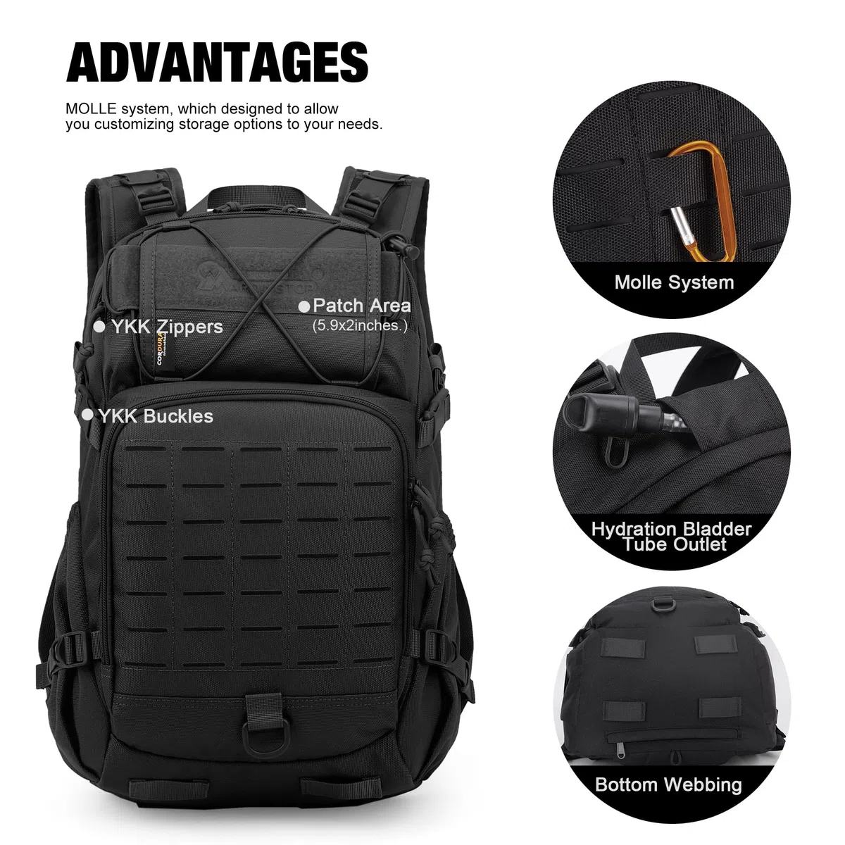 Mardingtop Plecak taktyczny, 25 l, plecak outdoorowy, plecak turystyczny, wielokrotny plecak podróżny, plecak trekkingowy