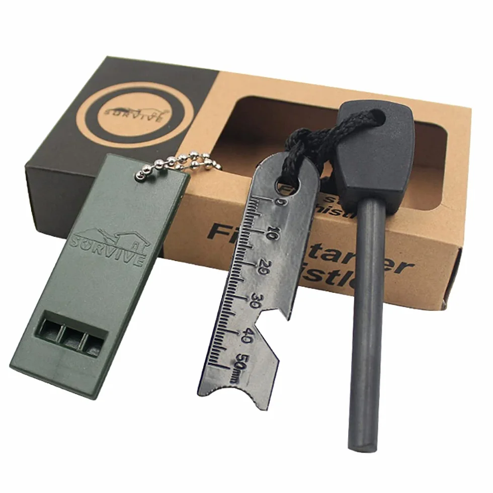 Feuerstahl Mit Handmade 7 in 1 Set Feuerstein Feuerstarter Fireflint Magnesium Feuerzeuge Mit Griff 10,000 Zündungen Raditioneller Extrem Starker Funkenflug Feuerstein Für Outdoor Survival Bushcraft