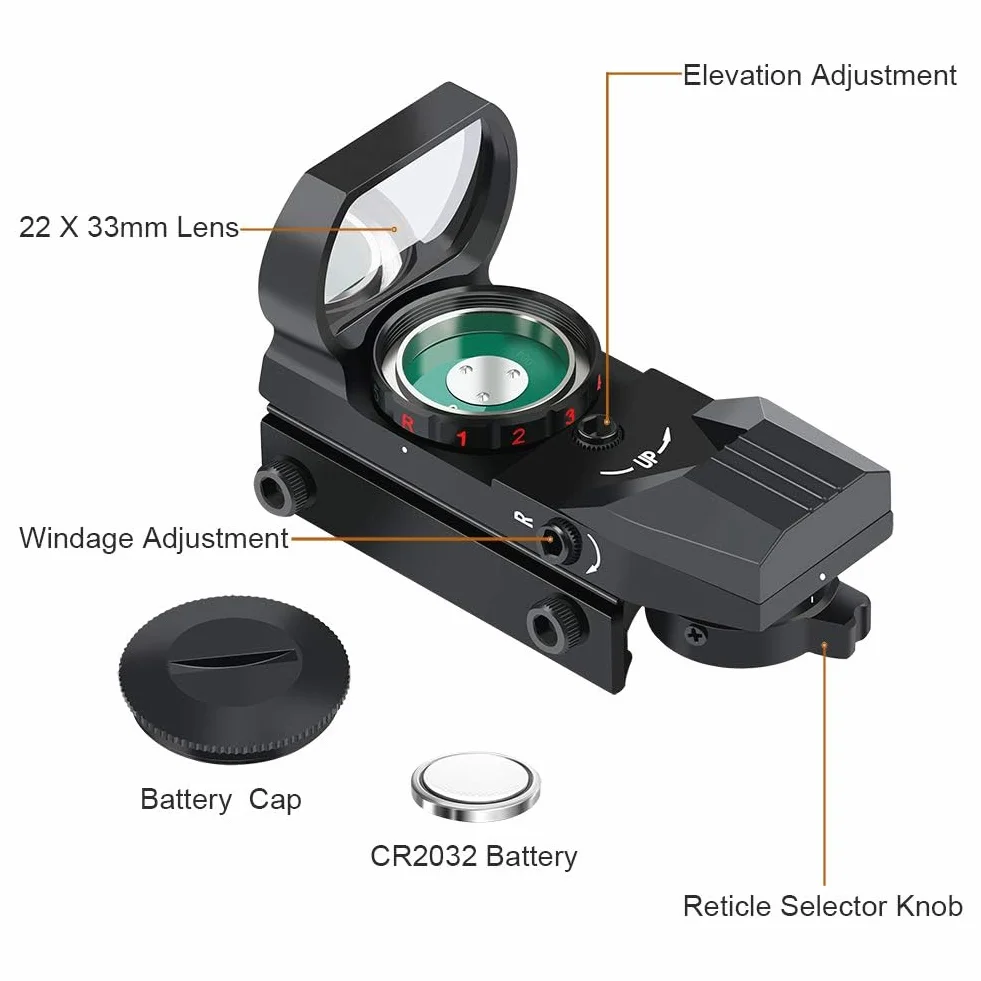 Feyachi RS-28 Red Dot Visor Zielony Reflex Sight z Regulowanym Tactical Reticle Scope Kompatybilny z 20mm / 22mm Picatinny
