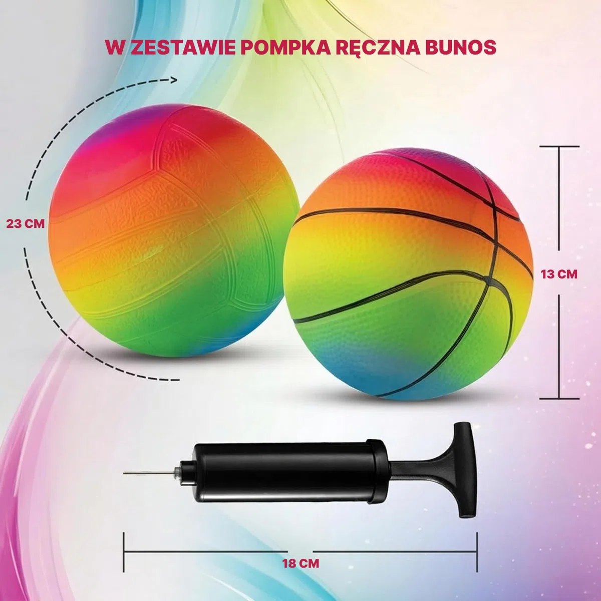 Piłki sportowe Mini Rainbow – 5 cali (w zestawie 4 sztuki) nadmuchiwane piłki winylowe dla dzieci i małych dzieci z ręczną pompką, neonową piłką do koszykówki, piłką nożną i siatkówką do placu zabaw