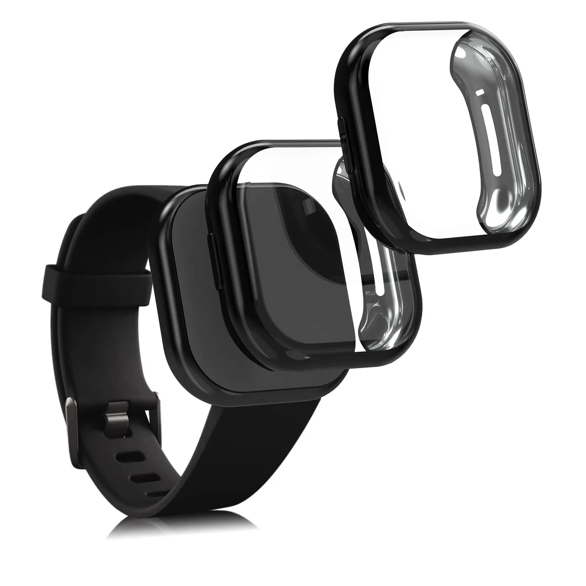 kwmobile Etui kompatybilne z Fitbit Versa 3/Sense, 2 x silikonowe etui na monitor aktywności, z TPU, czarne/czarne
