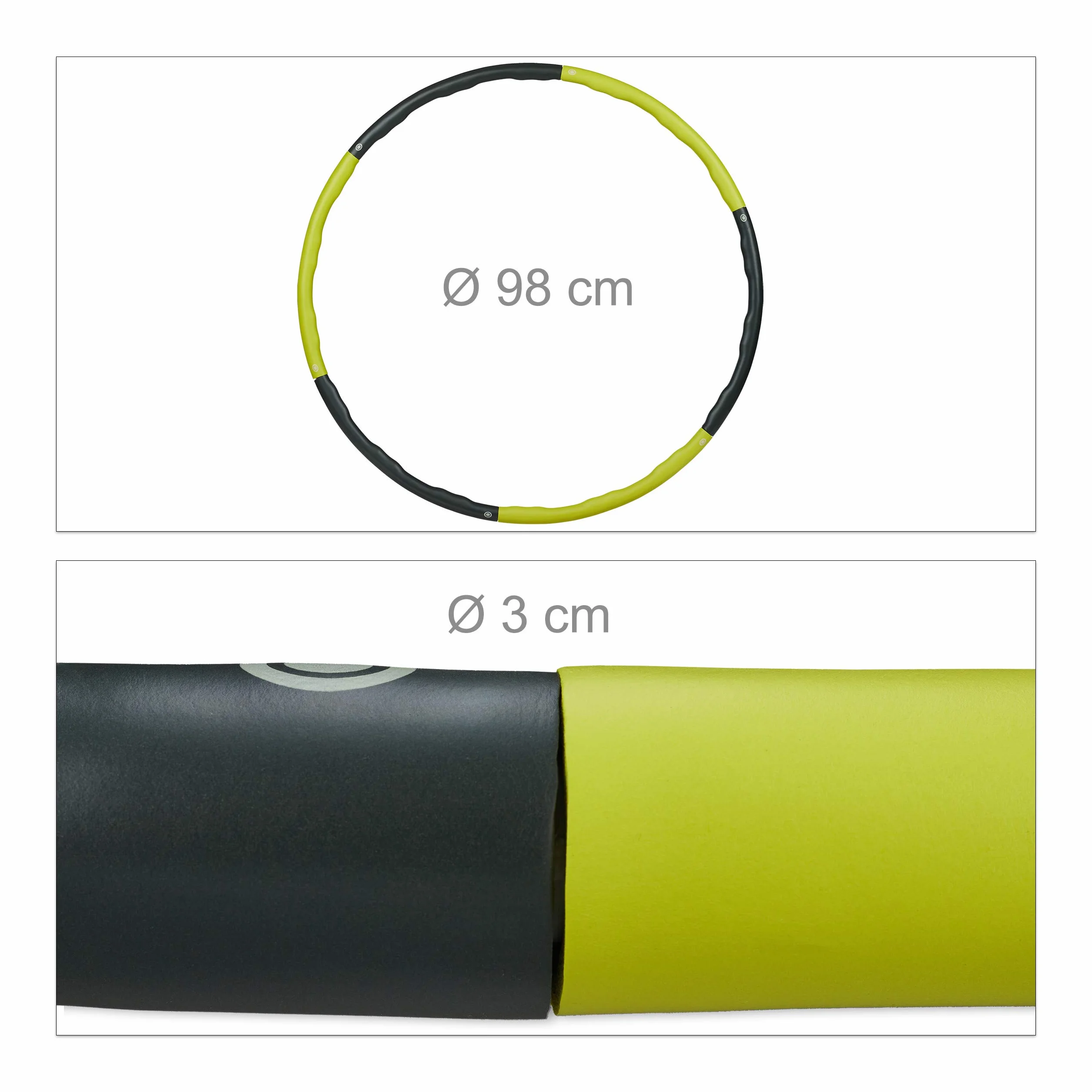 Relaxdays Hula Hop dla dorosłych Ø 98cm fitness 1,2kg żółty/szary