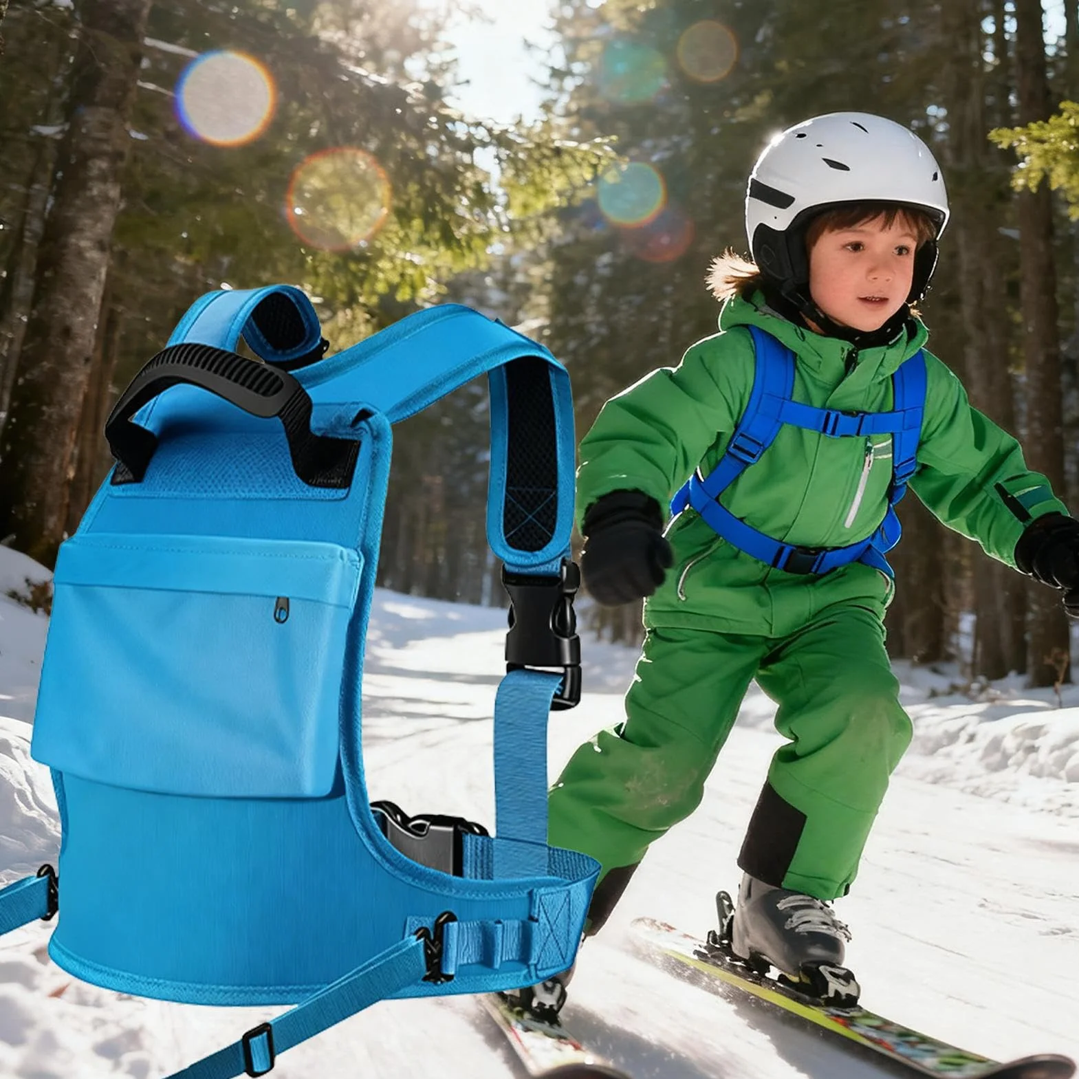 Szelki treningowe dla dzieci regulowany pasek 40x30 cm pomoc w nauce jazdy na nartach i snowboardzie