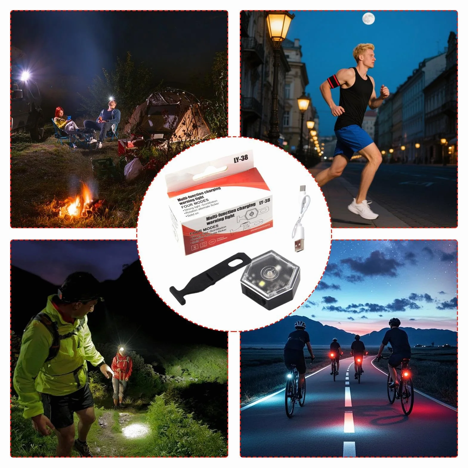 LED Światła Bezpieczeństwa Rowerowego Wodoodporne Regulowana Dwutrybowa Lampa Rowerowa