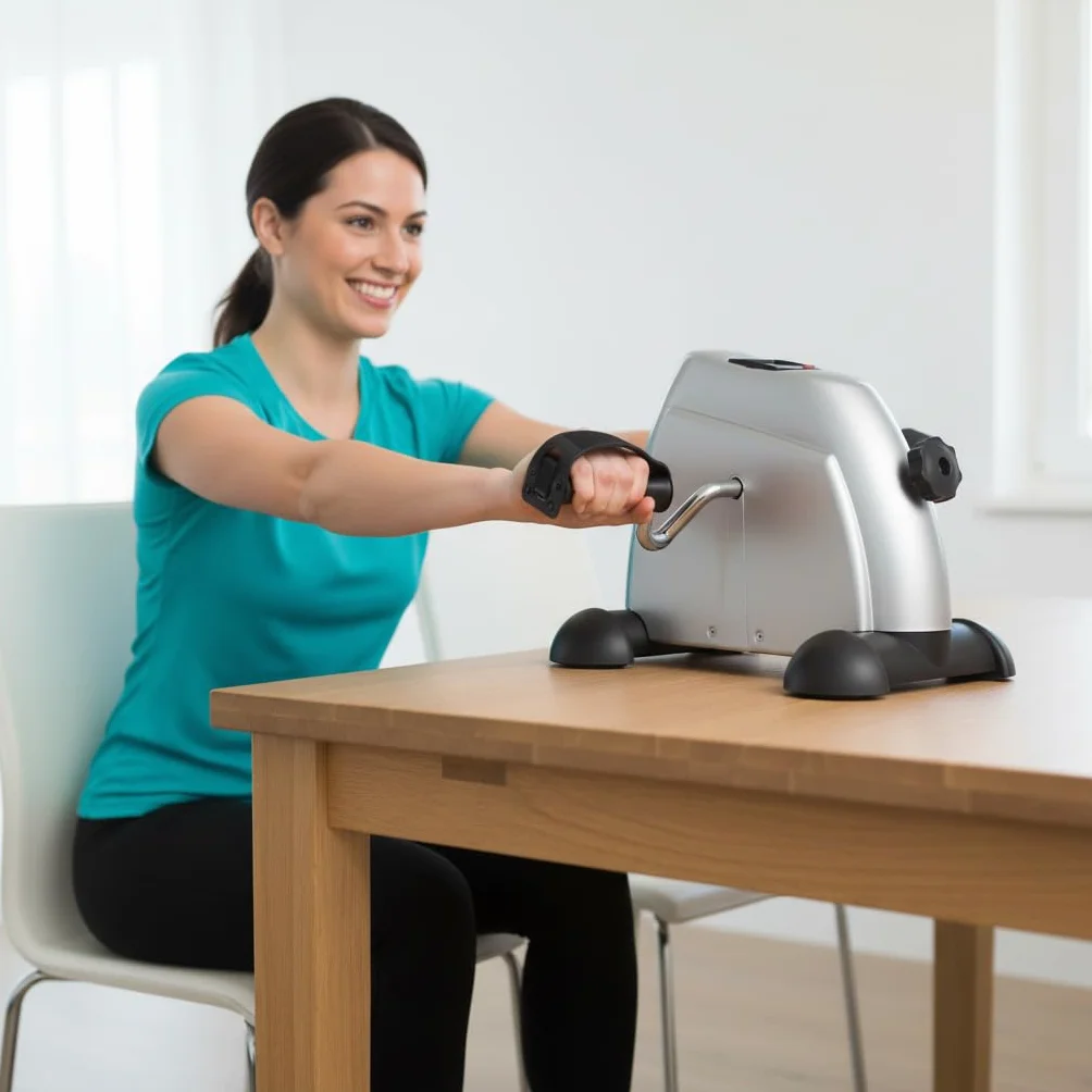 Rower treningowy rehabilitacyjny 2w1 kompaktowy srebrny