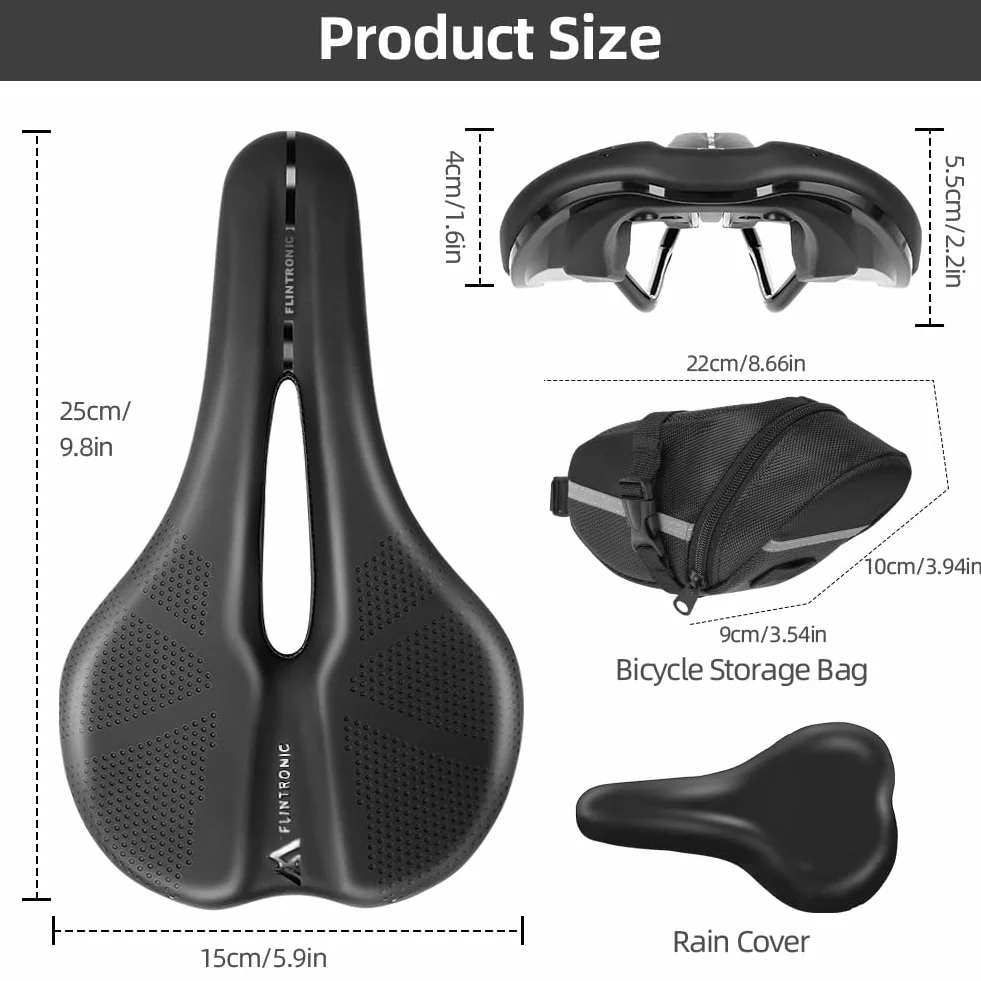 Flintronic Zestaw siodełek do roweru górskiego, siodełko MTB, wygodne oddychające i wodoodporne siodełko rowerowe, z wodoodporną obudową i torbą, ergonomiczne siodełko rowerowe unisex do rowerów