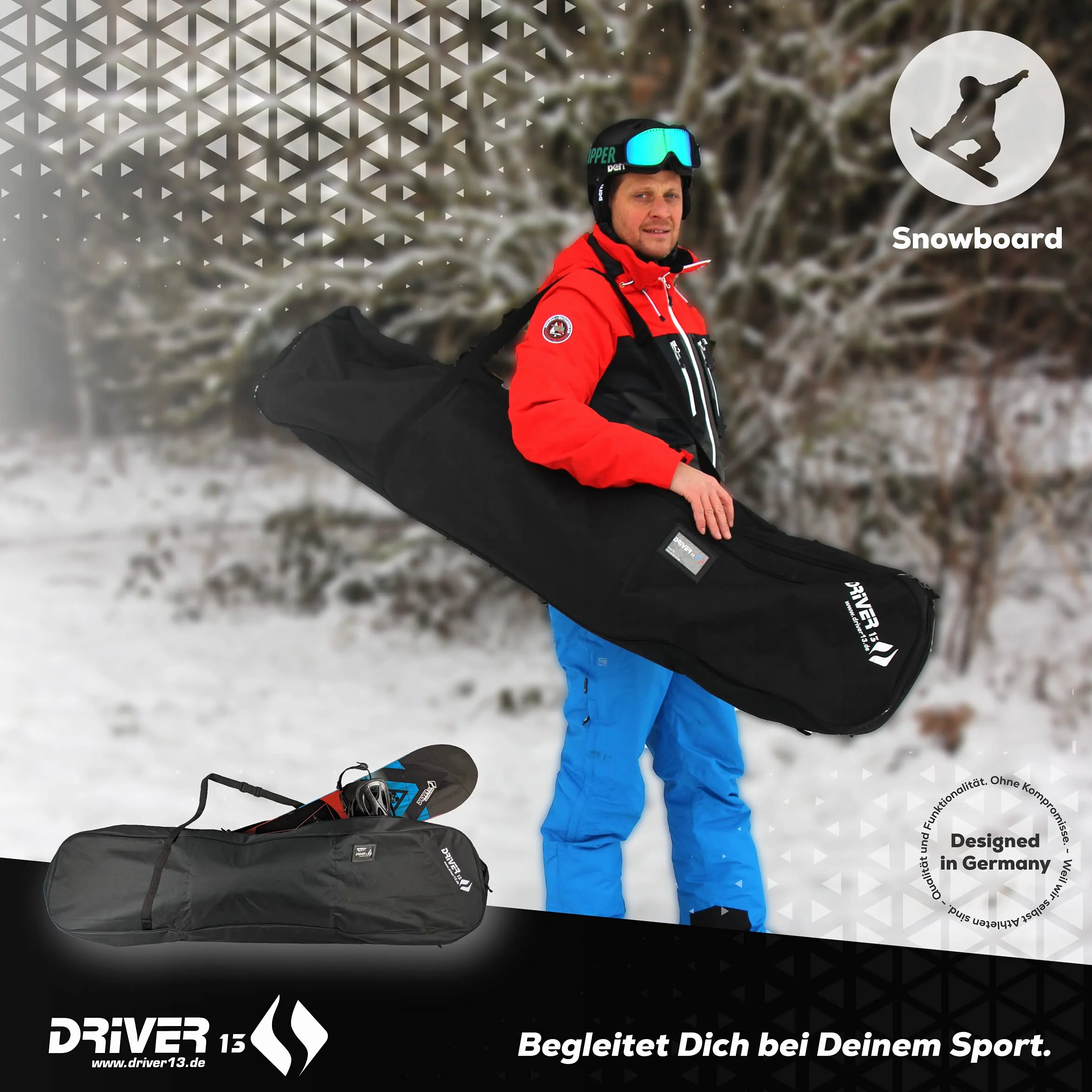 Driver13 Torba snowboardowa, torba snowboardowa, do transportu i przechowywania, zamek błyskawiczny, czarna