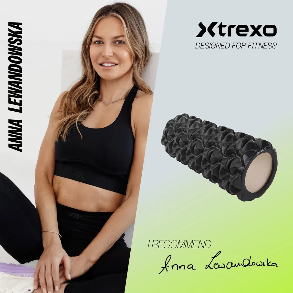 TREXO Wałek do Masażu Mięśni o Długości 33 cm i Średnicy 14 cm Pianka EVA i PVC Wypustki Czarny do Ćwiczeń w Domu Pilatesu Jogi Rozciągania Fizjoterapii