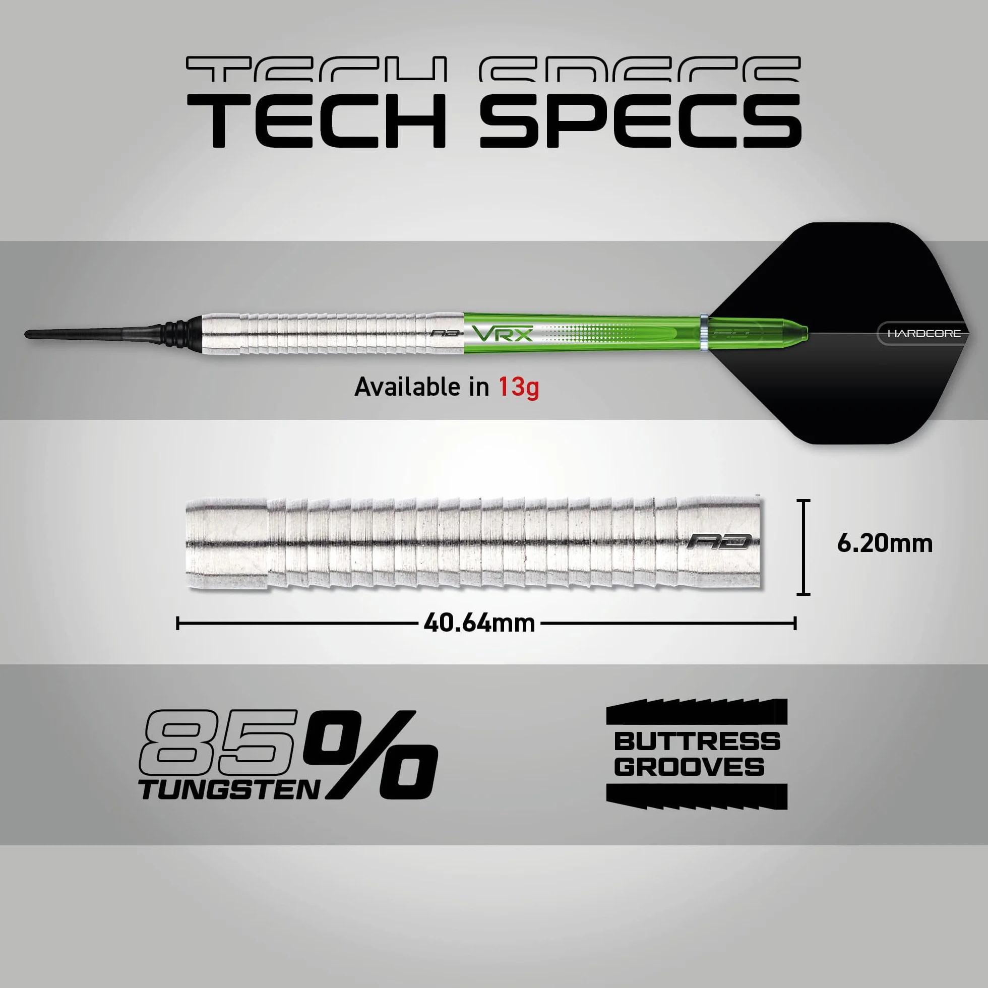 RED DRAGON Featherlite 13g Baryłka / 15g Waga Całkowita, Zestaw Rzutek z Miękką końcówką - 85% Wolfram z lotkami i trzonkami