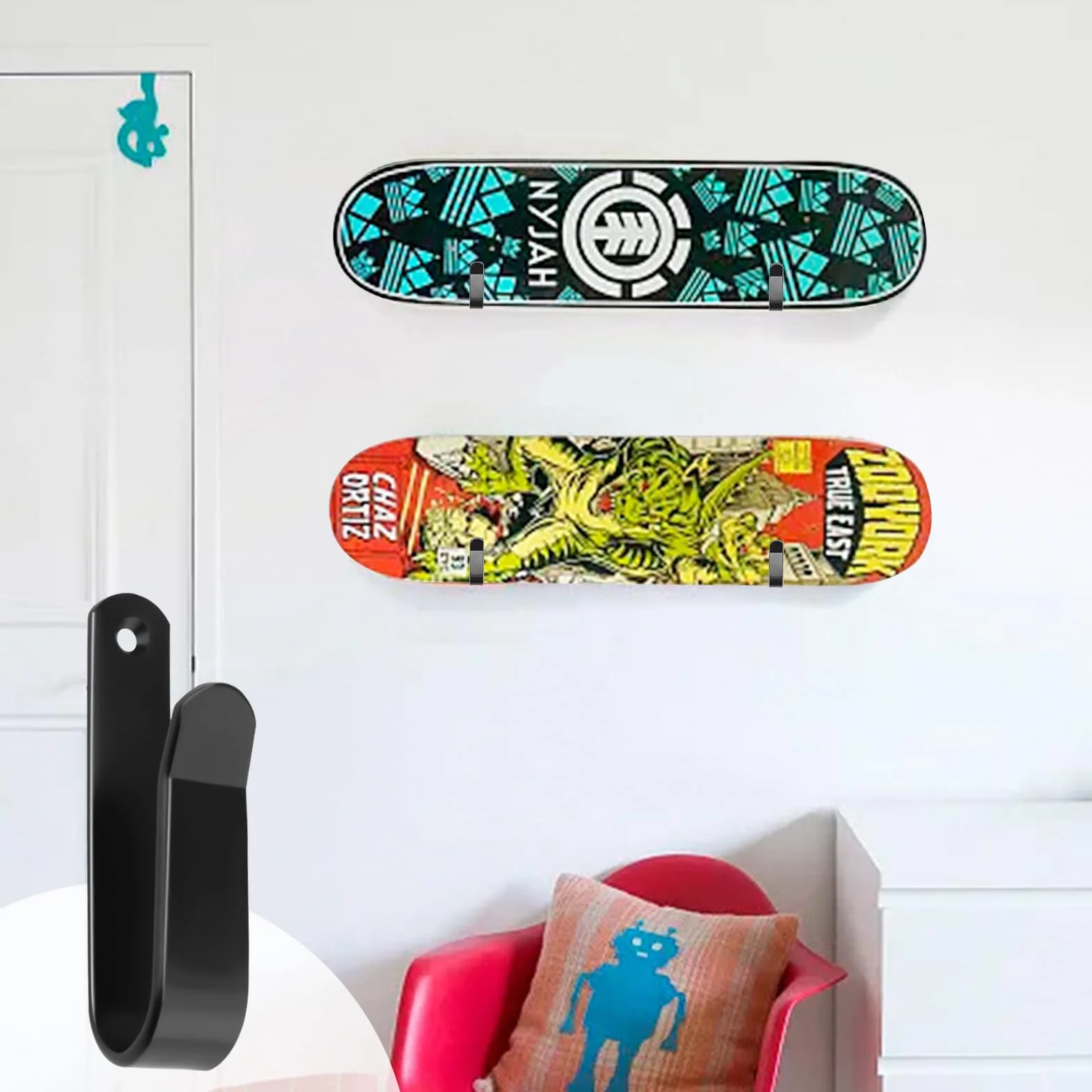 4 sztuki uchwytów ściennych do snowboardu, czarny, uchwyt na deskę snowboardową 10 cm, uchwyt ścienny na deskorolkę ze śrubami i rurą rozprężną, do snowboardu, longboardu, deskorolki, HXBGG16