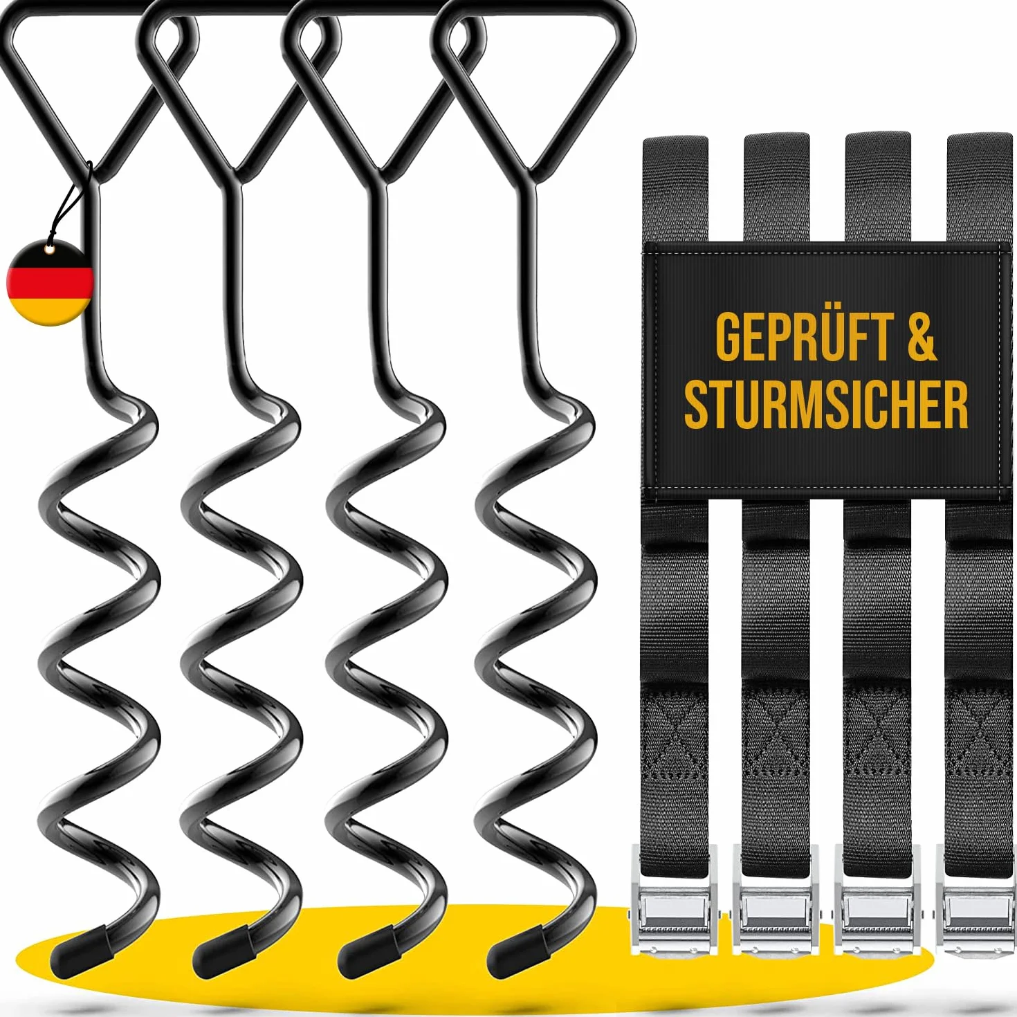 SCHMITZ.Tools Premium Erdanker Trampolin Set - Extra sichere Befestigung - Verstellbarer XXL-Gurt [2,50m] - Rostfrei