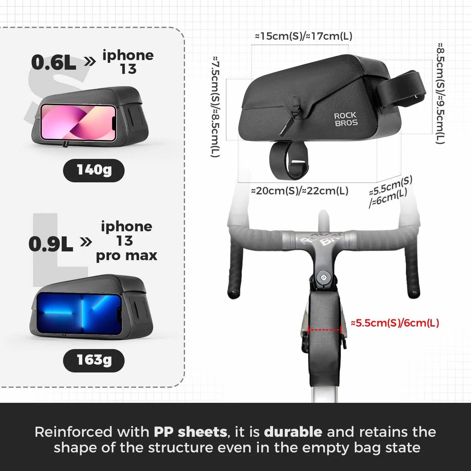 ROCKBROS Torba na Górną Rurę Roweru z Magnetyczną Pokrywą Torba na Ramę Roweru Trójkątna Torba na Rower Szosowy i MTB