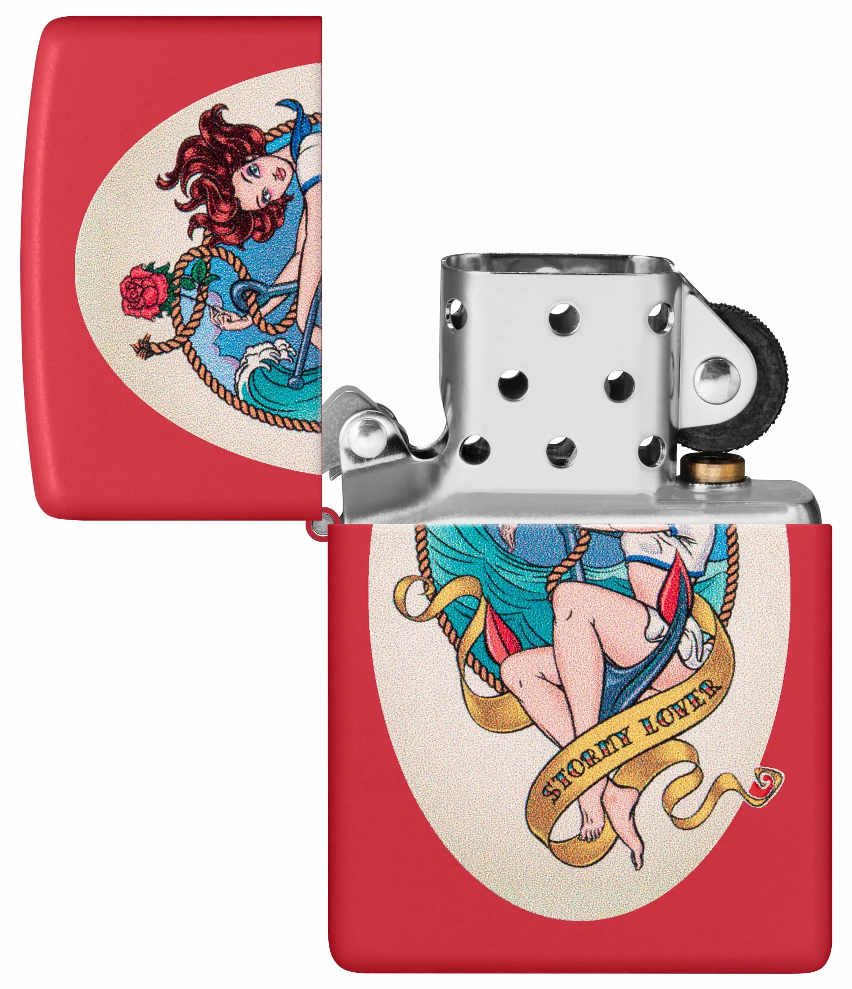 Zippo Stormy Lover, Zapalniczka Sztormowa, Kolorowy Nadruk, do Napełniania, Wielokrotnego Użytku, Wiatroodporna Konstrukcja, Pudełko na Prezent, Wykonano w USA, Kolor Czerwony Matowy (Red Matte)